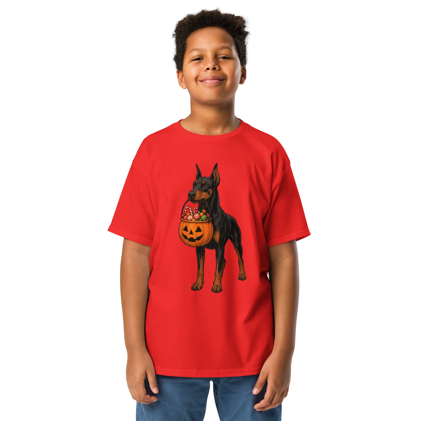T-shirt classique enfant rouge Dobermann Halloween