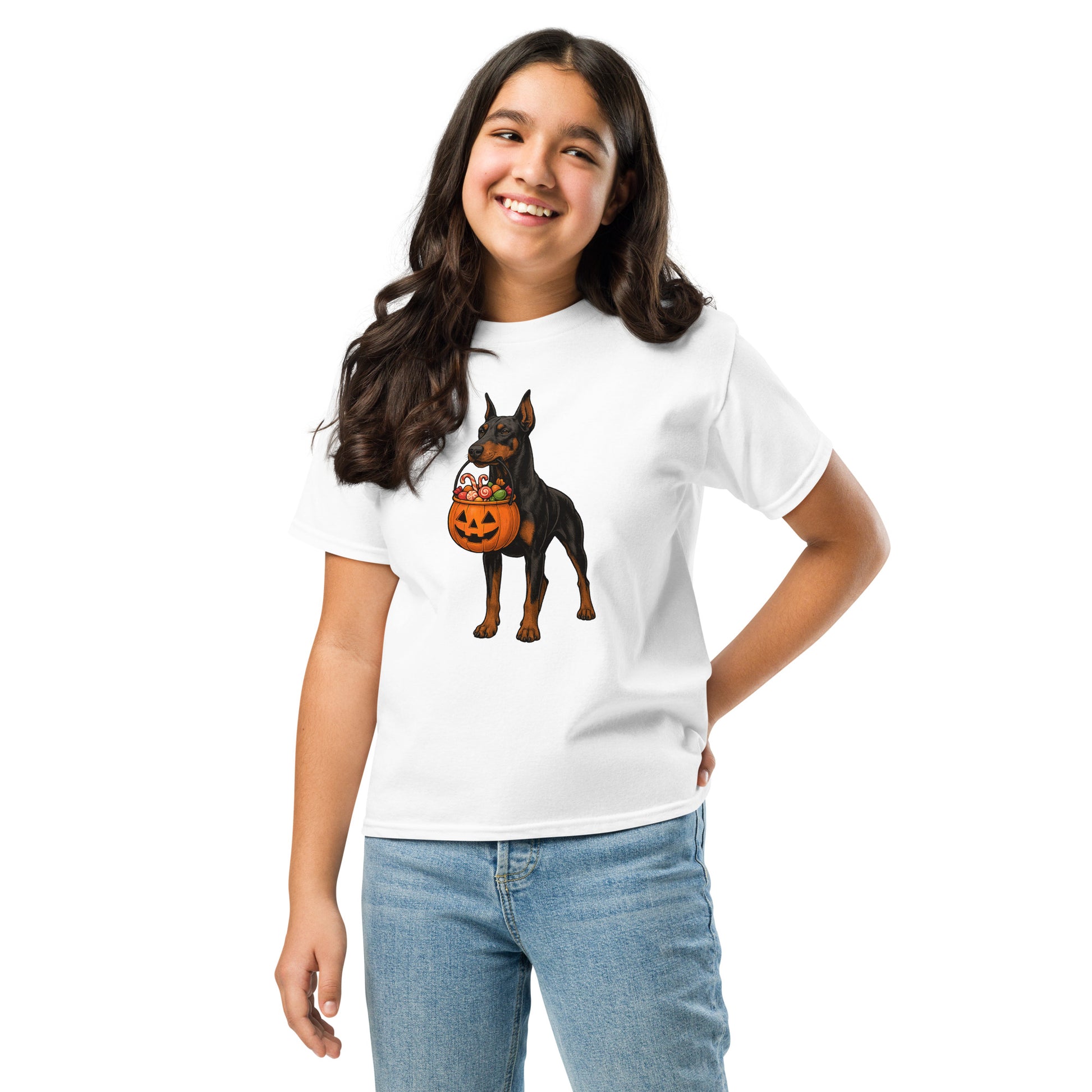 T-shirt classique enfant blanc Dobermann Halloween