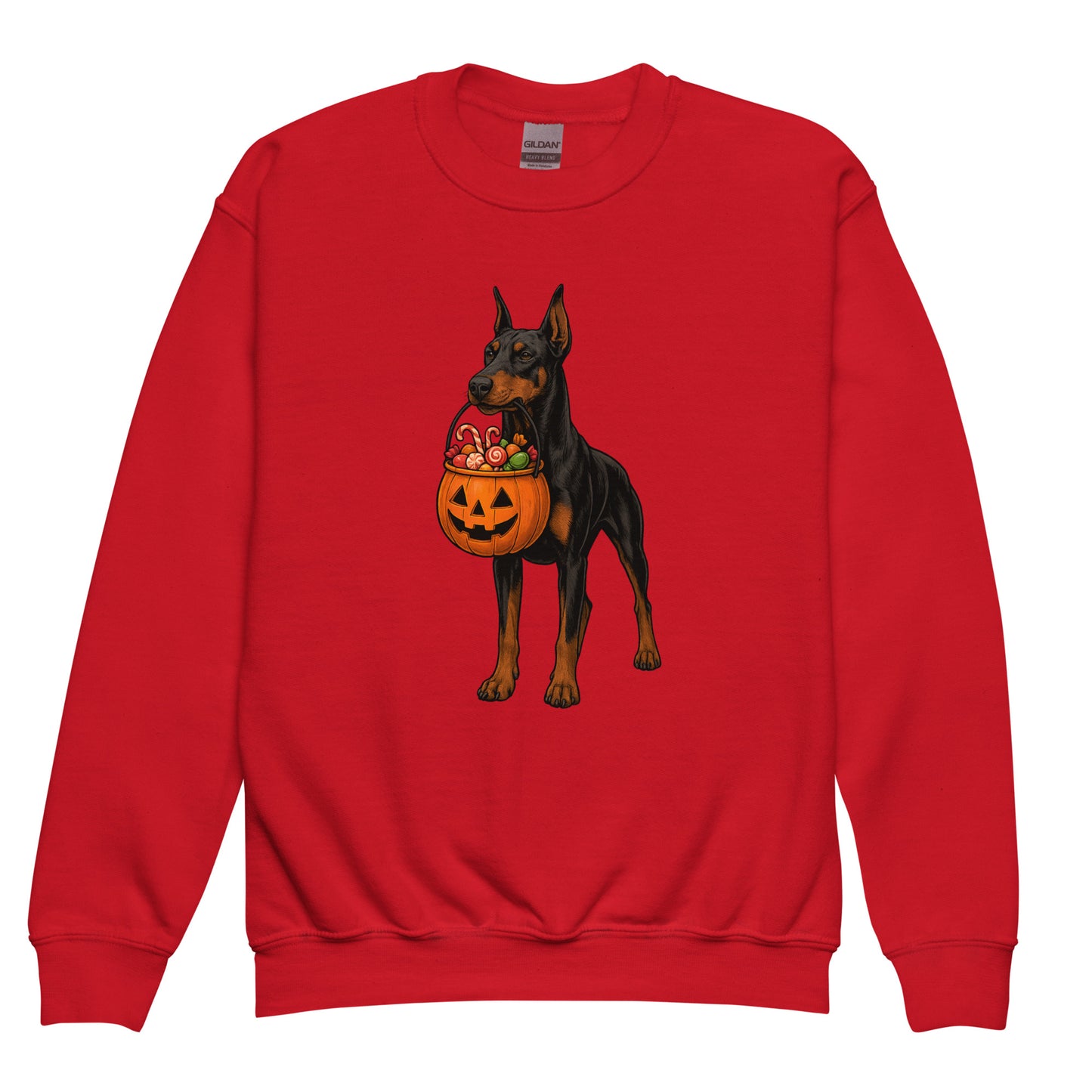 Sweat classique enfant rouge Dobermann halloween