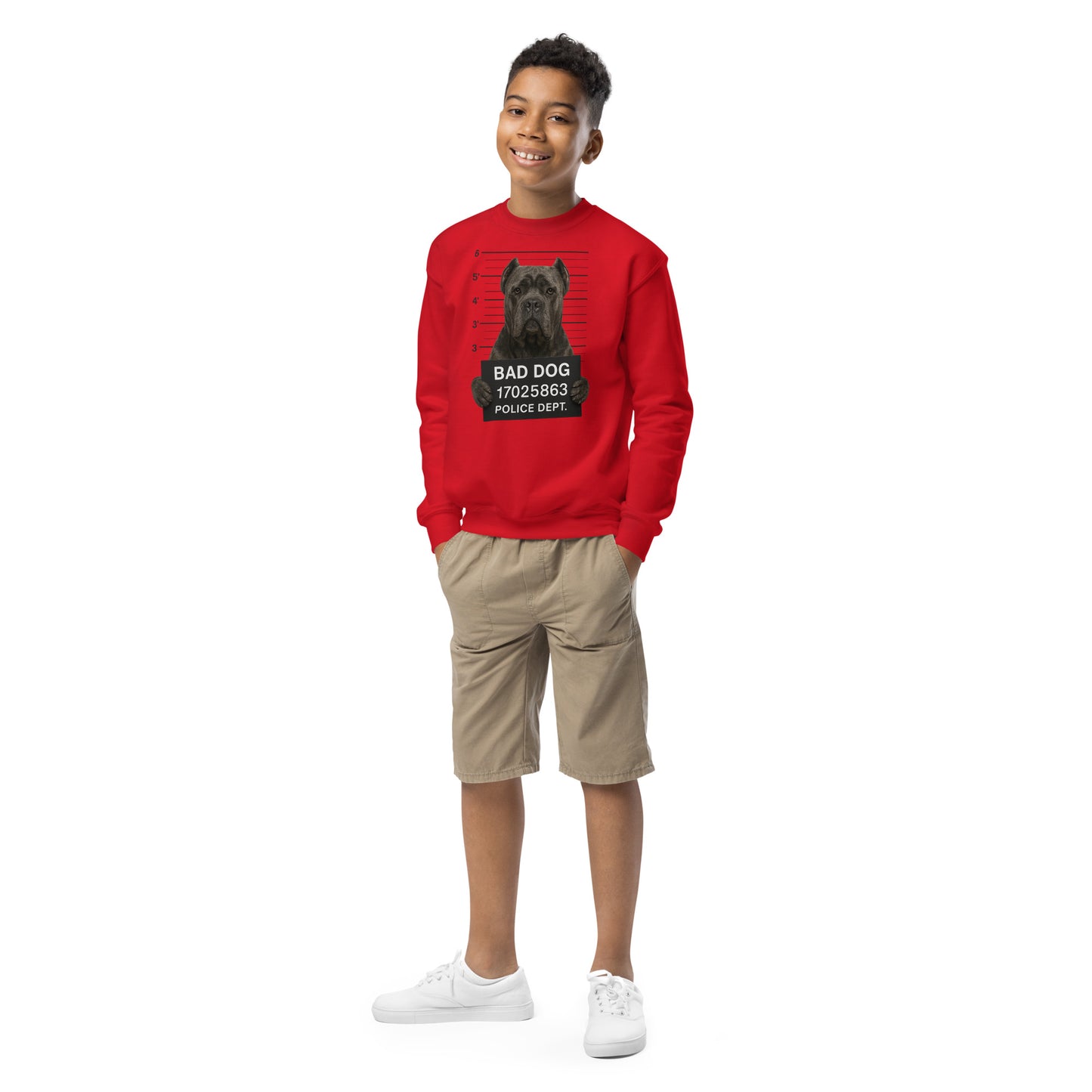 Sweat classique enfant unisexe rouge Bad Dog Cane Corso