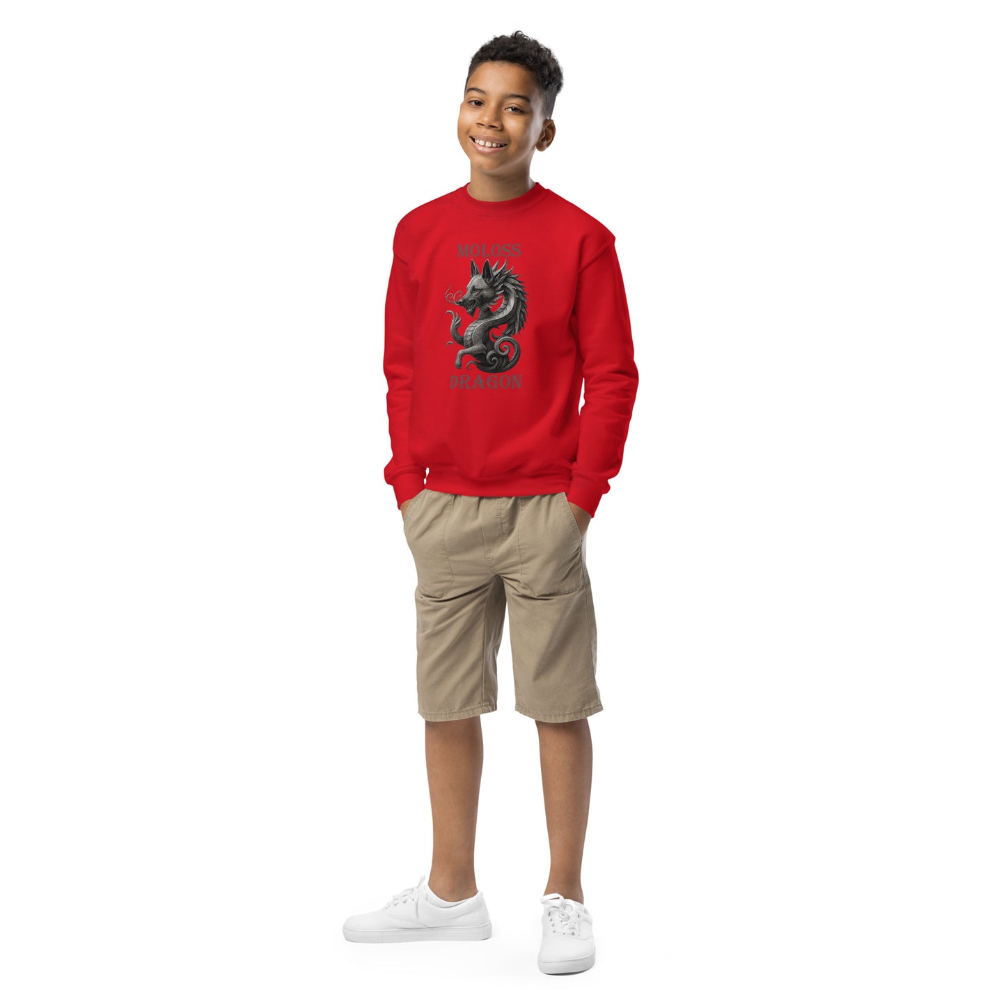 Sweat classique enfant unisexe rouge Moloss Dragon Malinois