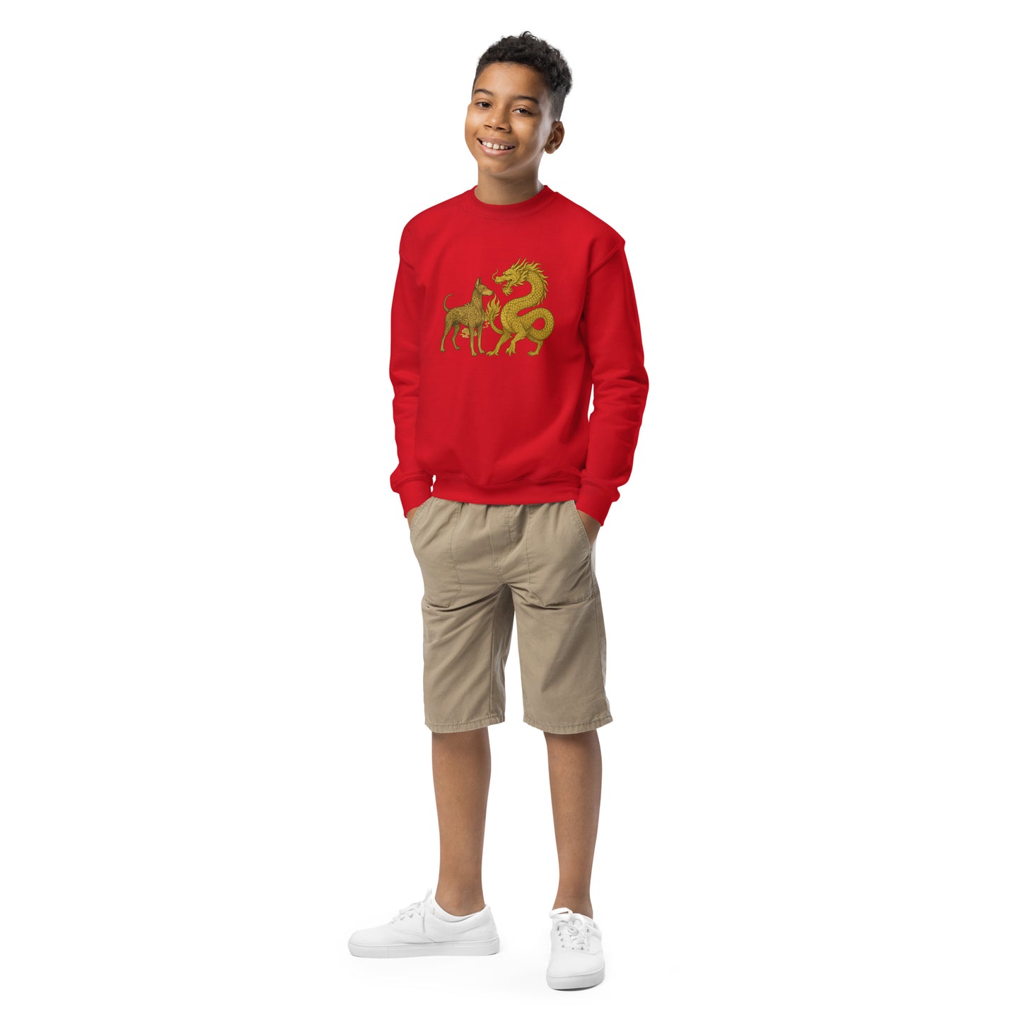 Sweat classique enfant unisexe rouge Dobermann+Dragon