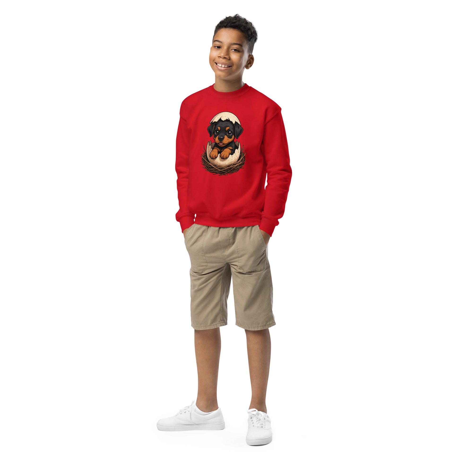 Sweat classique enfant unisexe rouge Dobermann coquille nid