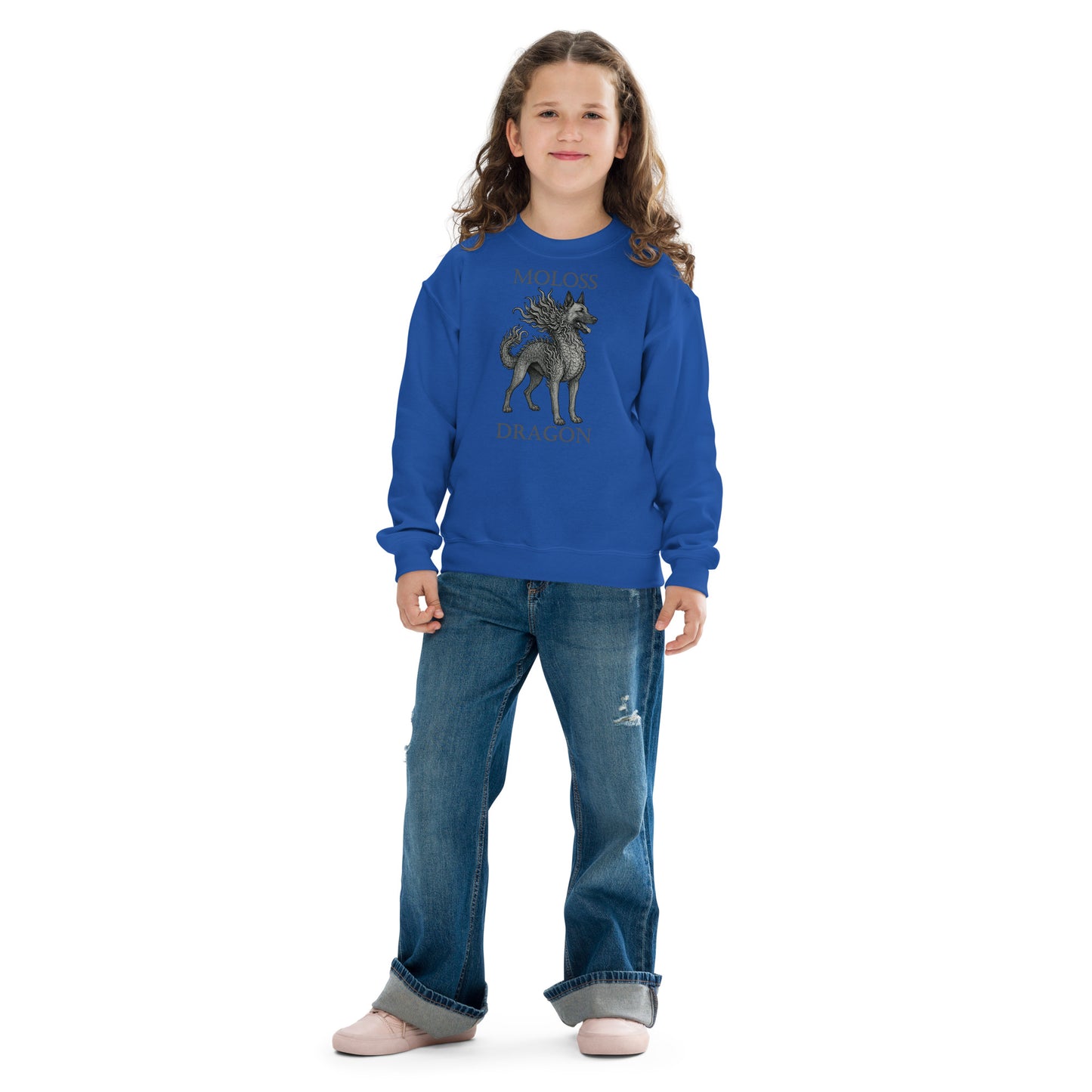 Sweat classique enfant unisexe bleu Moloss Dragon Malinois