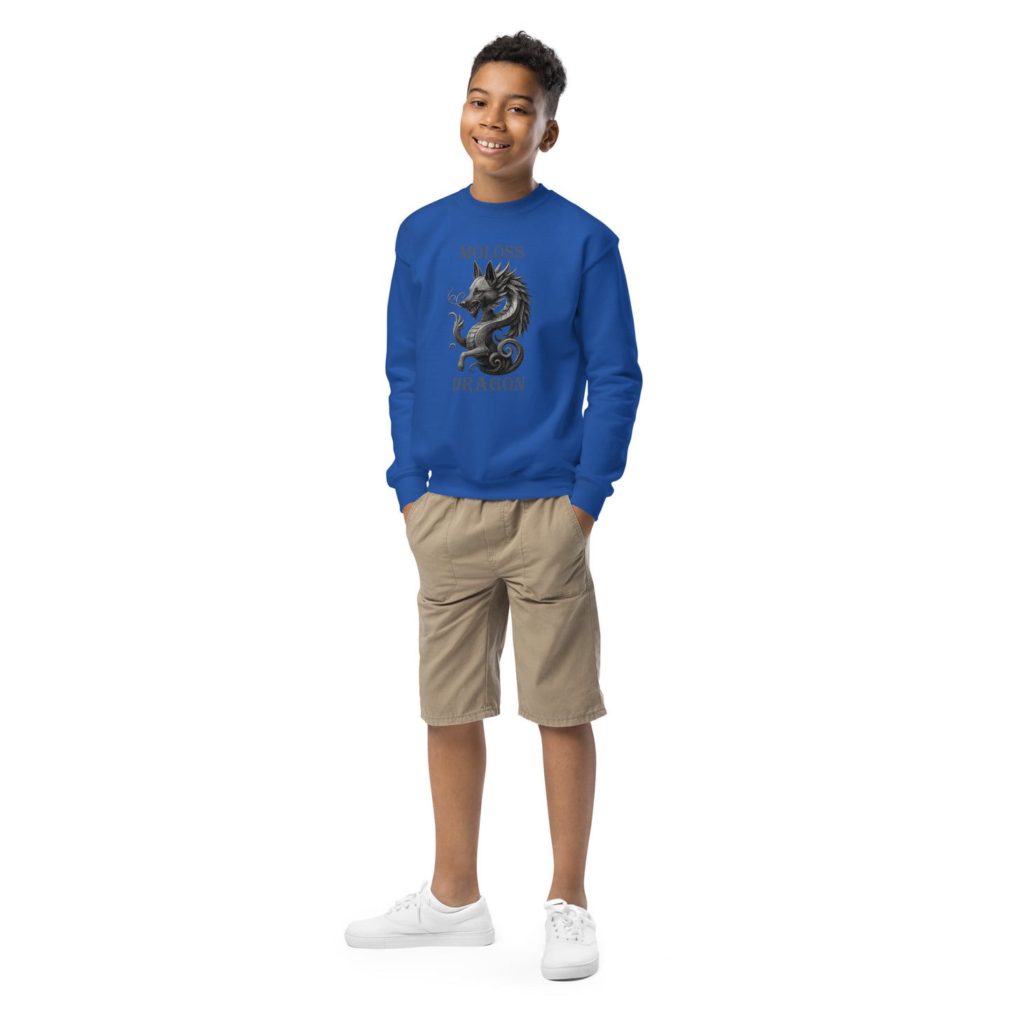 Sweat classique enfant unisexe bleu Moloss Dragon Malinois