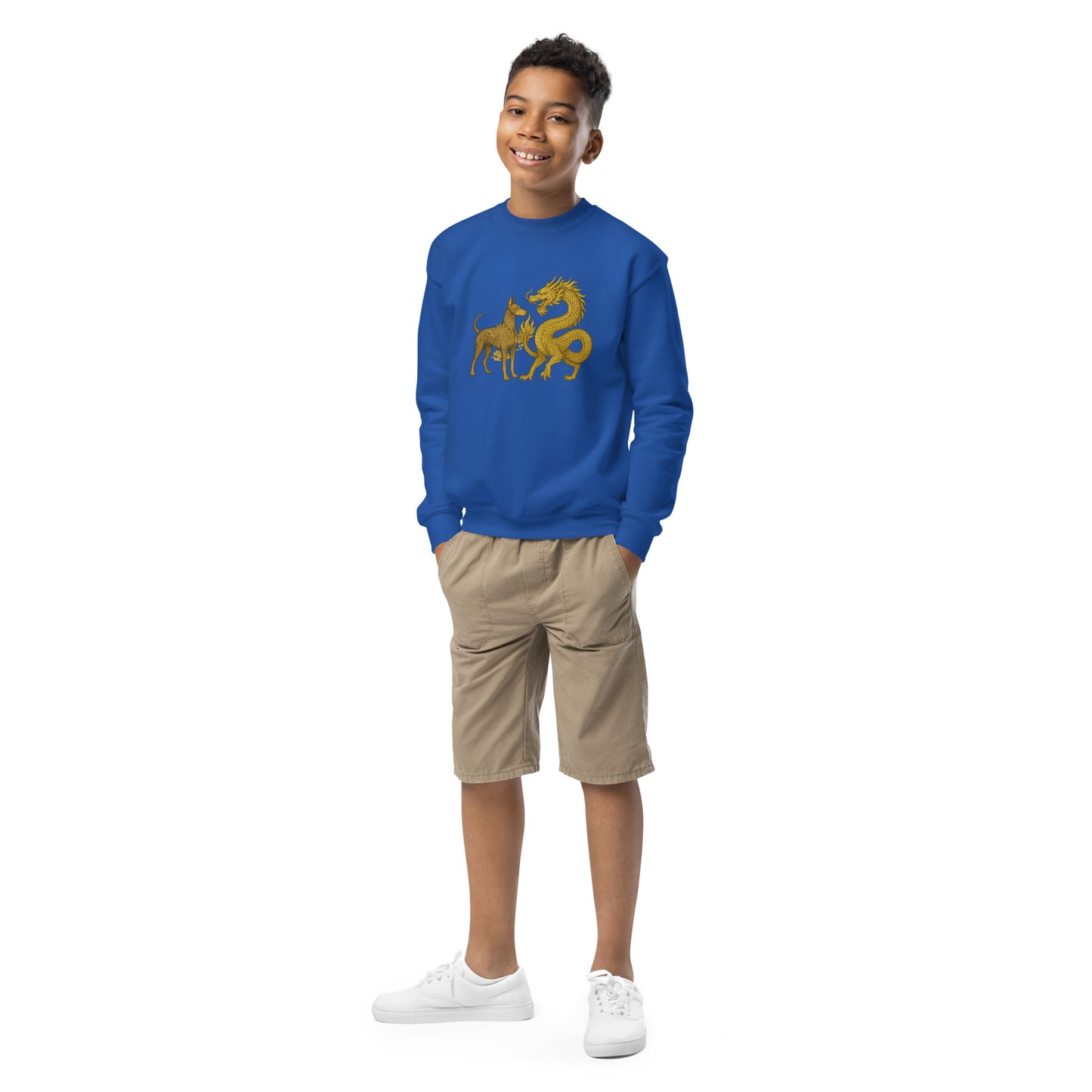Sweat classique enfant unisexe bleu Dobermann+Dragon