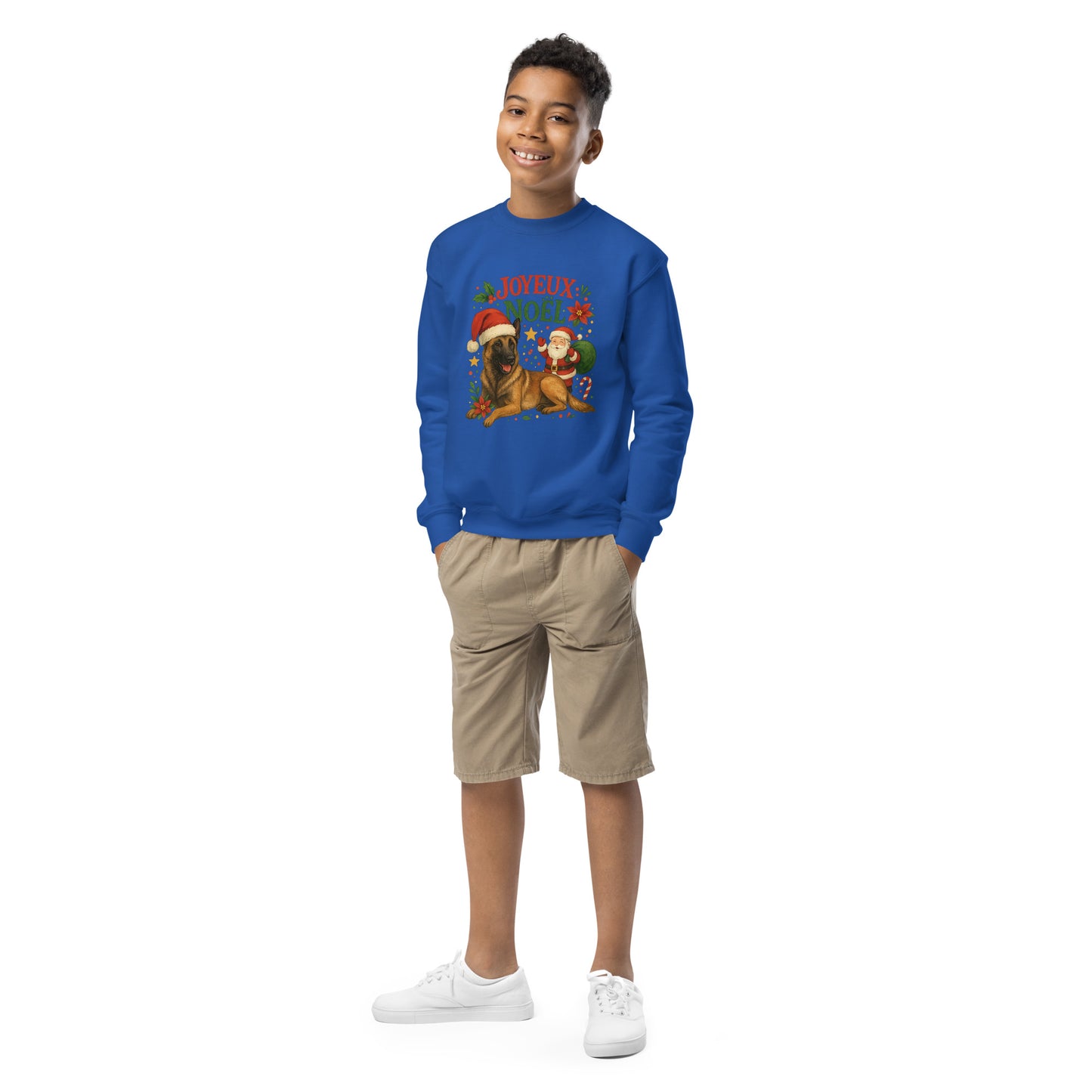 Sweat classique enfant unisexe bleu Noel Malinois
