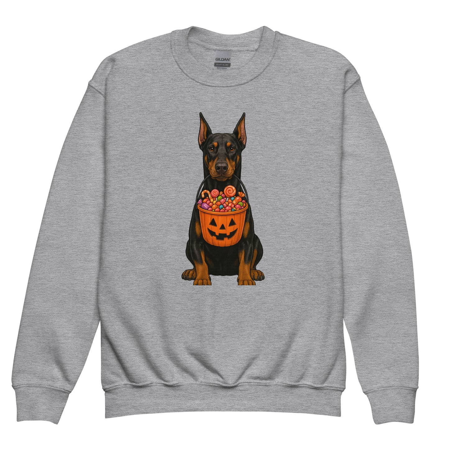 Sweat classique enfant gris Dobermann halloween1