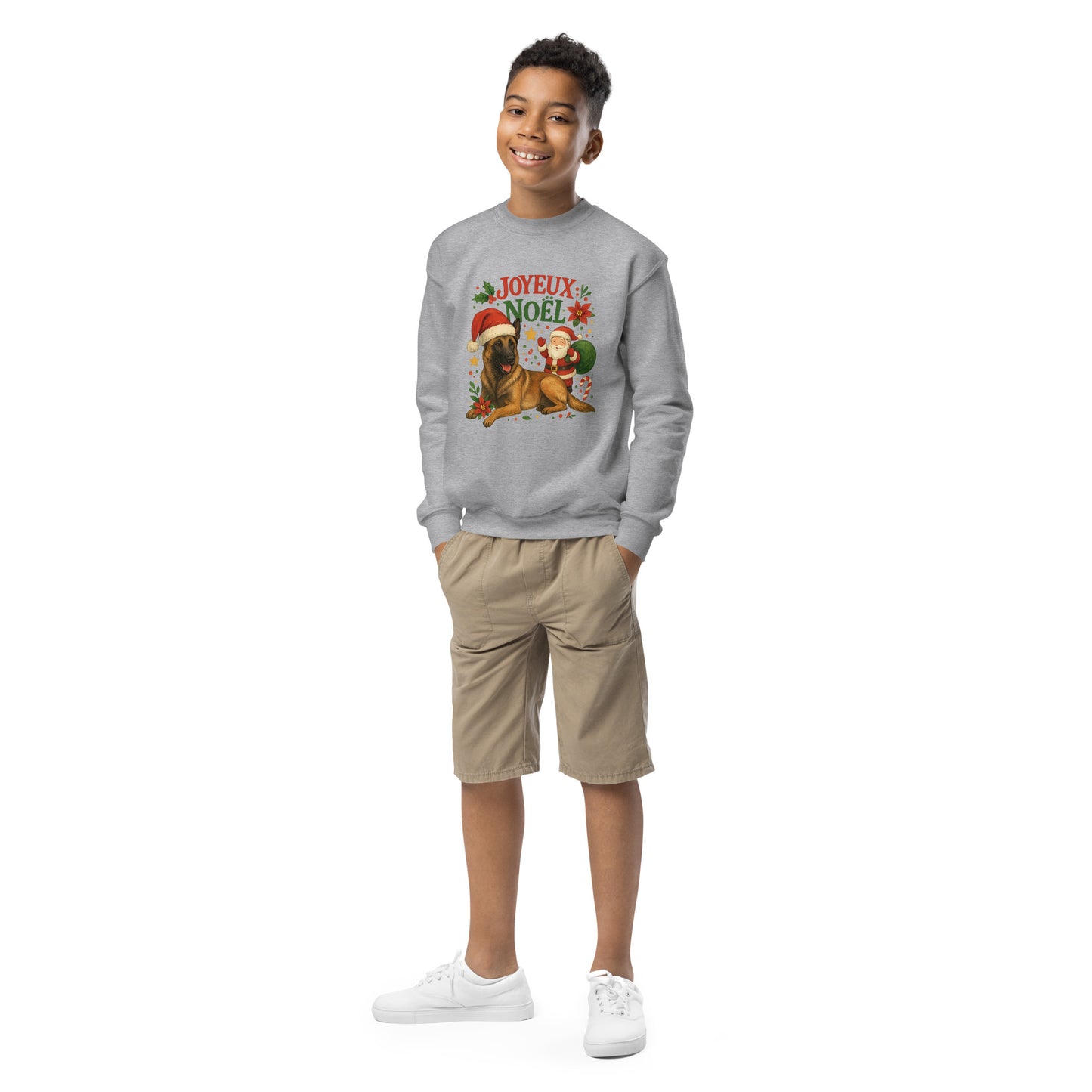 Sweat classique enfant unisexe gris Noel Malinois