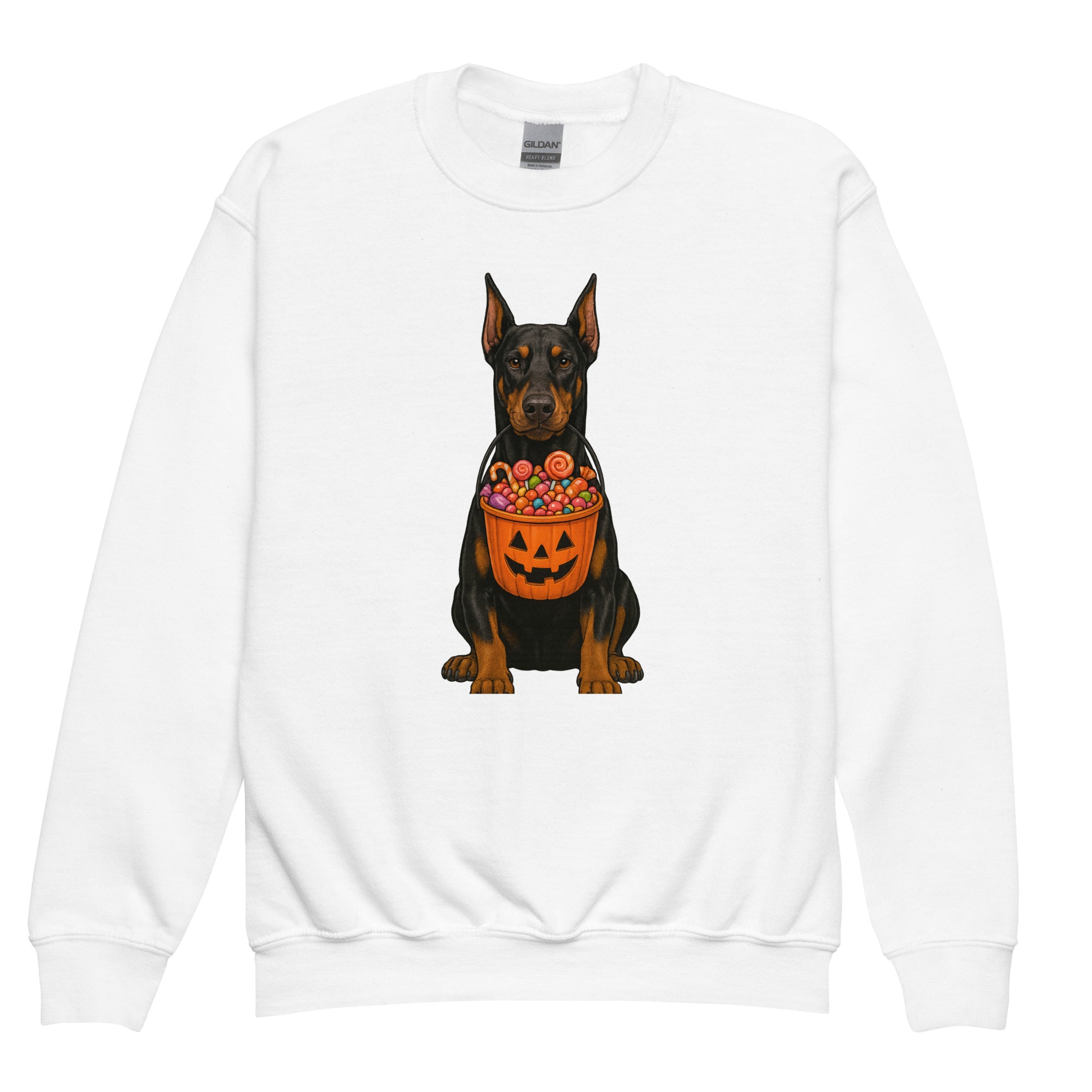 Sweat classique enfant blanc Dobermann halloween1