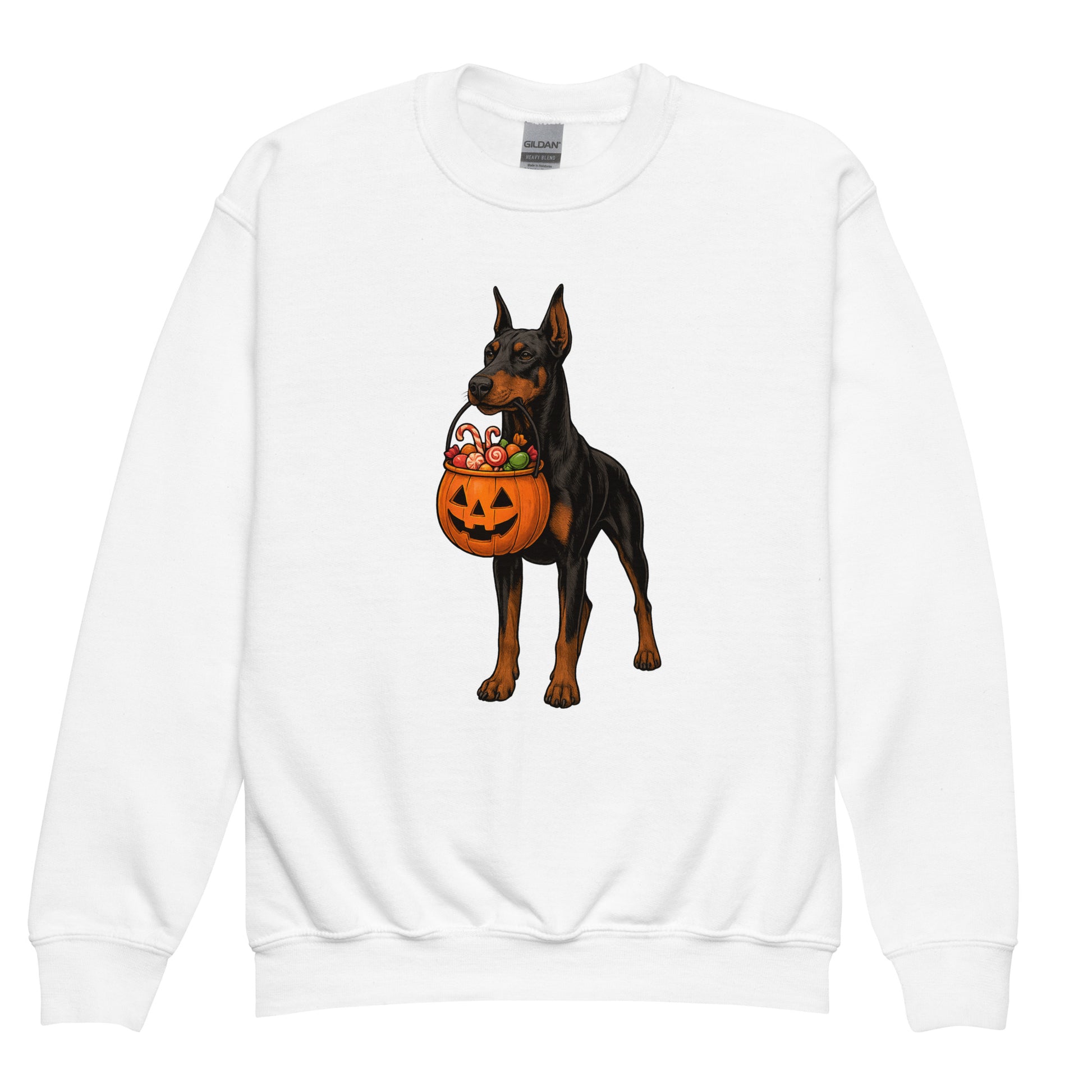 Sweat classique enfant blanc Dobermann halloween