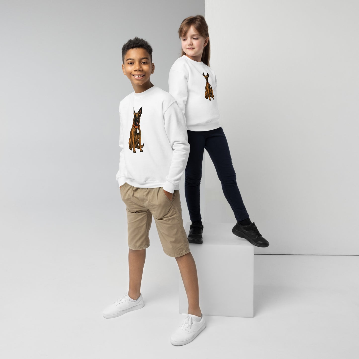 Sweat classique enfant blanc Malinois halloween