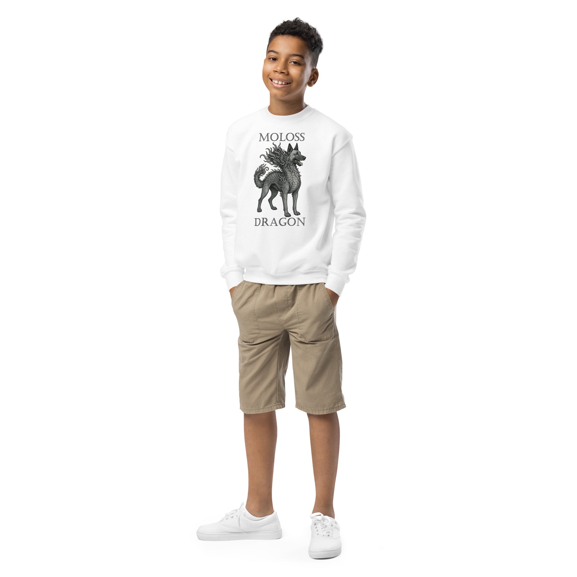 Sweat classique enfant unisexe blanc Moloss Dragon Malinois