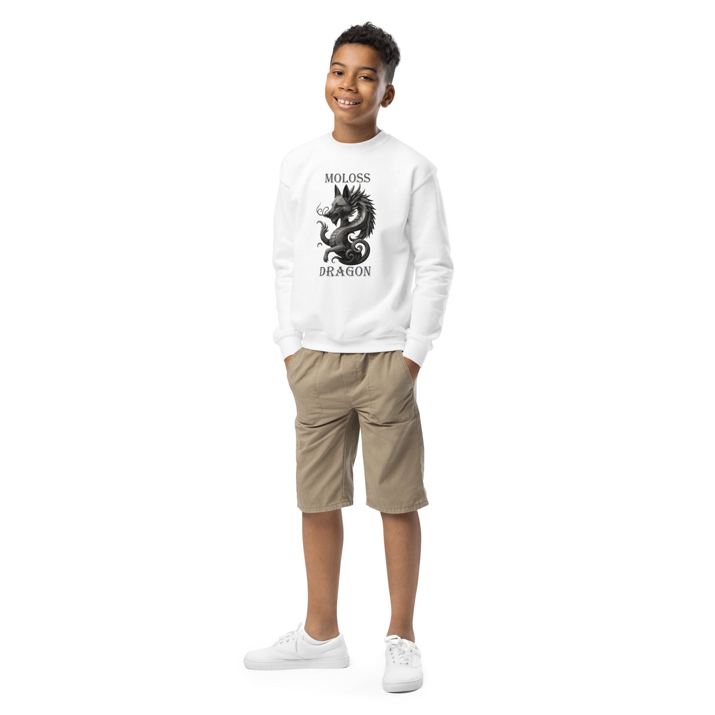Sweat classique enfant unisexe blanc Moloss Dragon Malinois