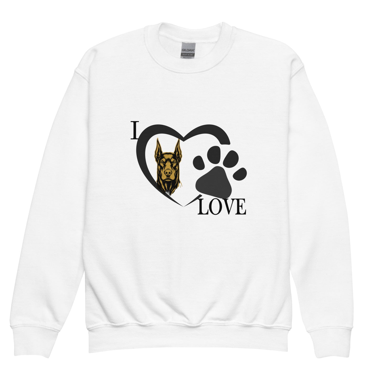 Sweat classique enfant unisexe blanc I love Dobermann