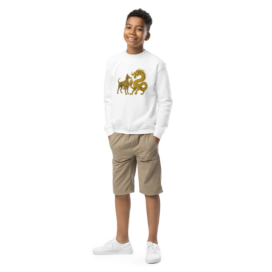 Sweat classique enfant unisexe blanc Dobermann+Dragon
