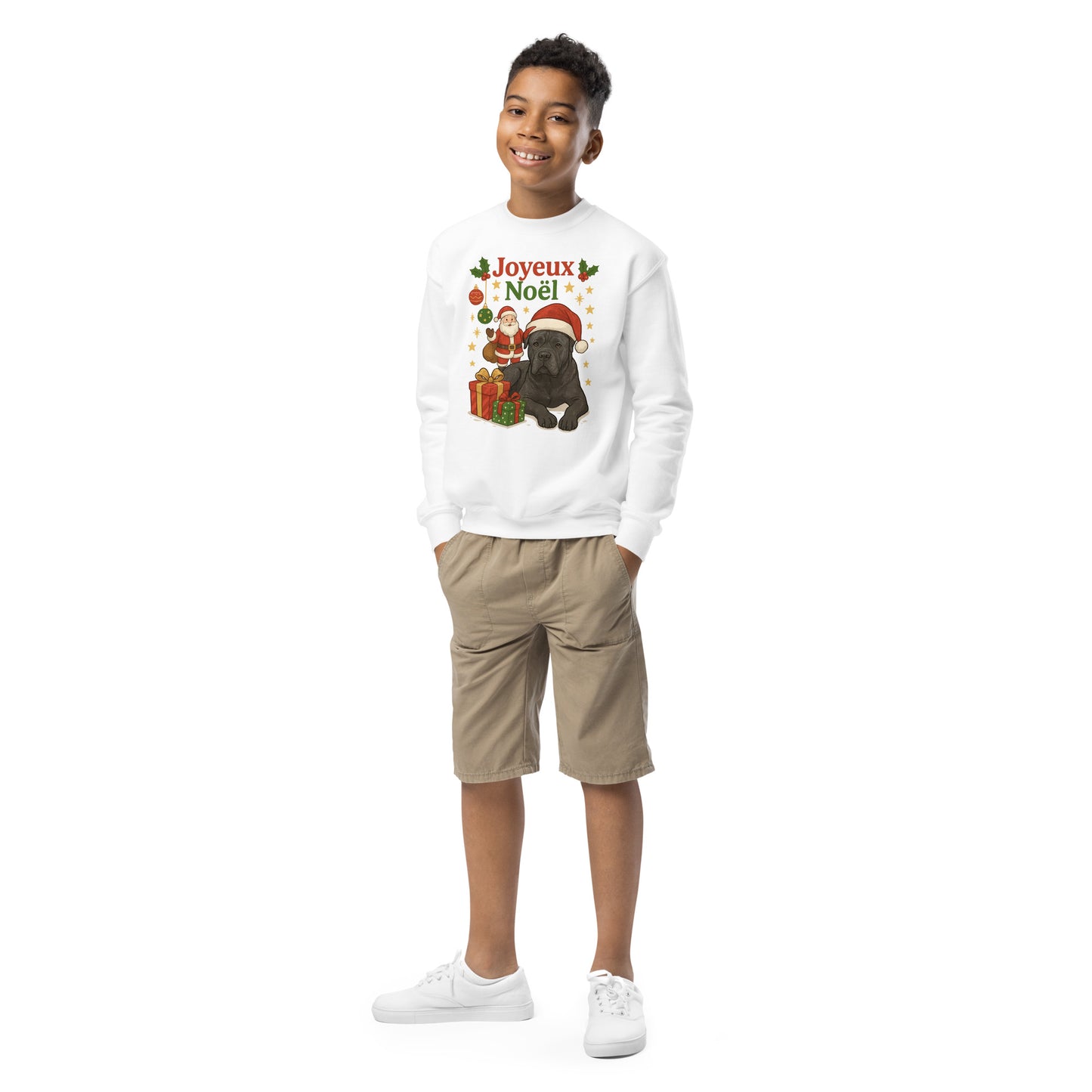 Sweat classique enfant unisexe blanc noel Cane Corso