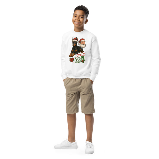 Sweat classique enfant unisexe blanc Noel Dobermann