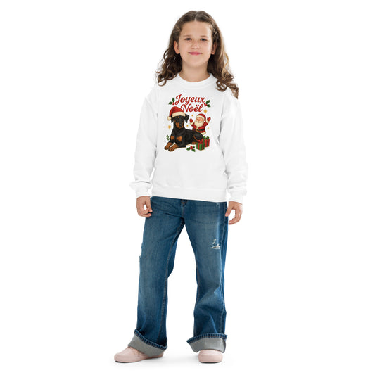 Sweat classique enfant unisexe blanc Noel Dobermann