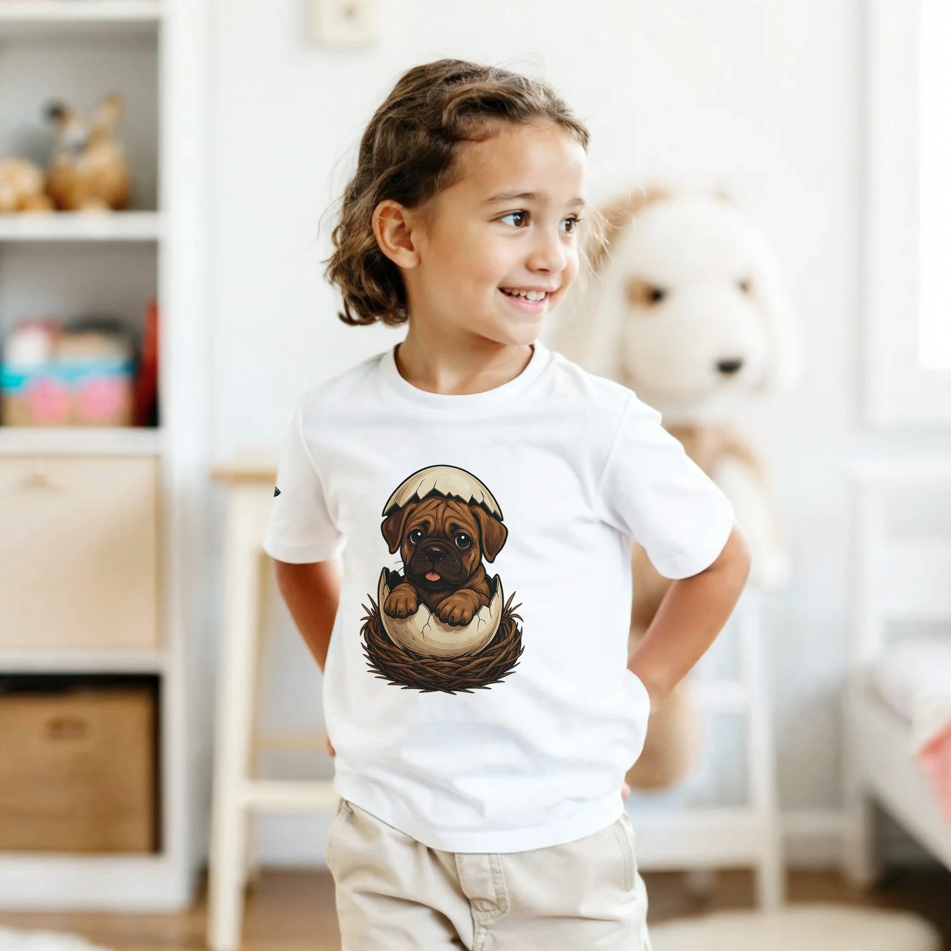 T-shirt enfant unisexe classique ras du cou blanc Cane Corso marron nid