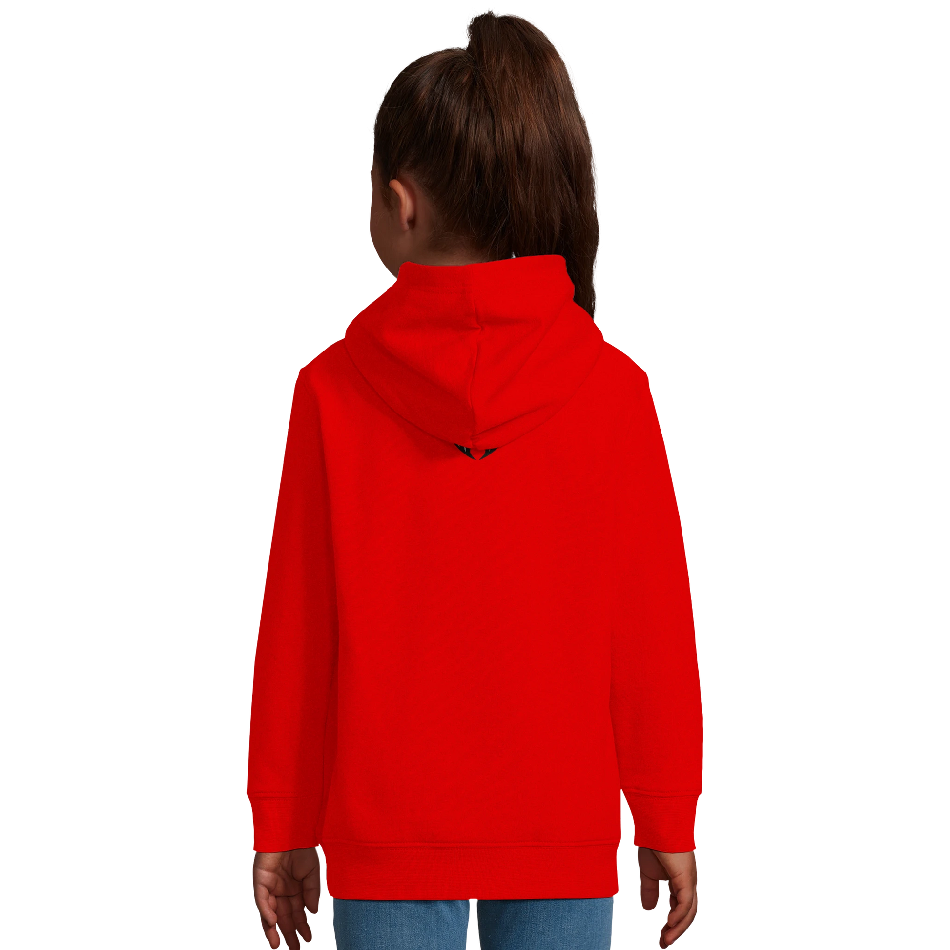 Sweat-shirt à capuche enfant mélange recyclé Tête Dobermann dorée et noire1 avec logo sur le dos MolossDesign