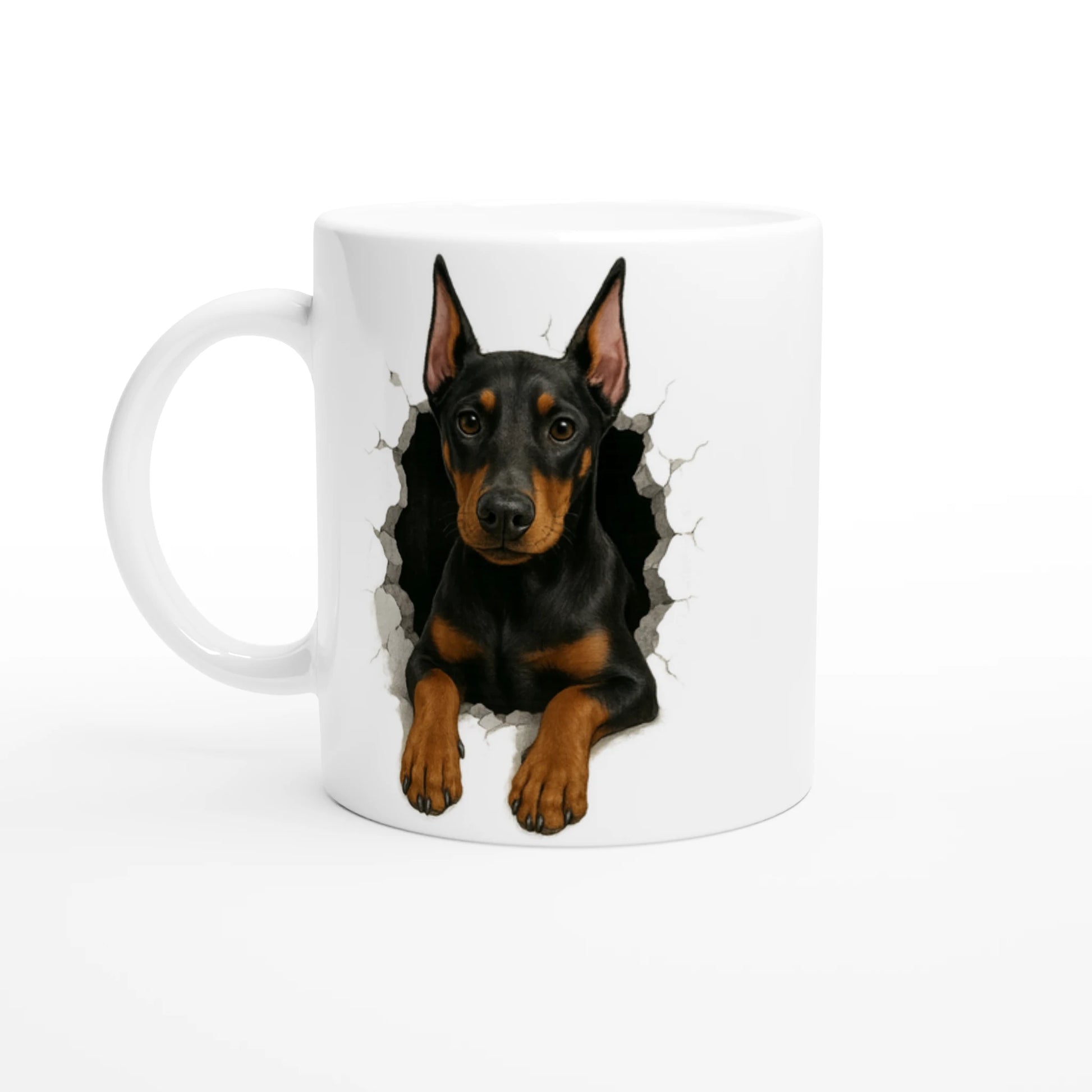 Mug céramique blanche 325 ml (11 oz) Dobermann trou mur