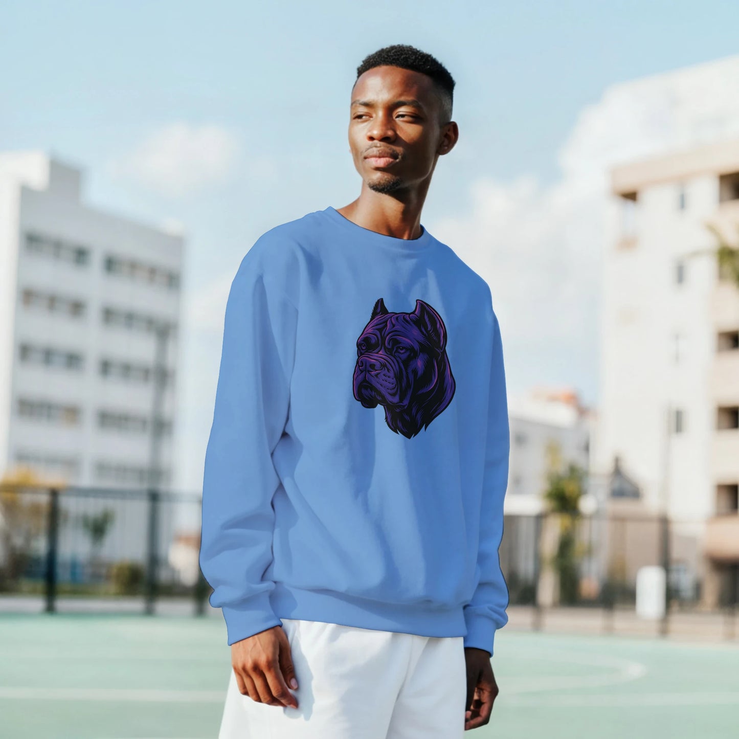 Sweat-shirt adulte unisexe classique ras du cou bleu tête Cane Corso