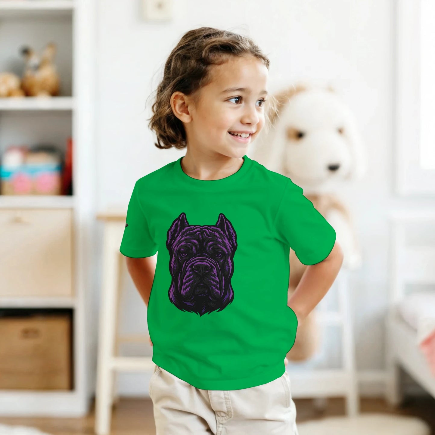 T-shirt enfant unisexe classique ras du cou vert tête Cane Corso