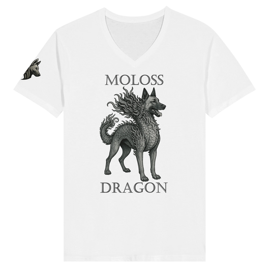 T-shirt adulte unisexe premium col en V blanc Moloss Dragon Malinois