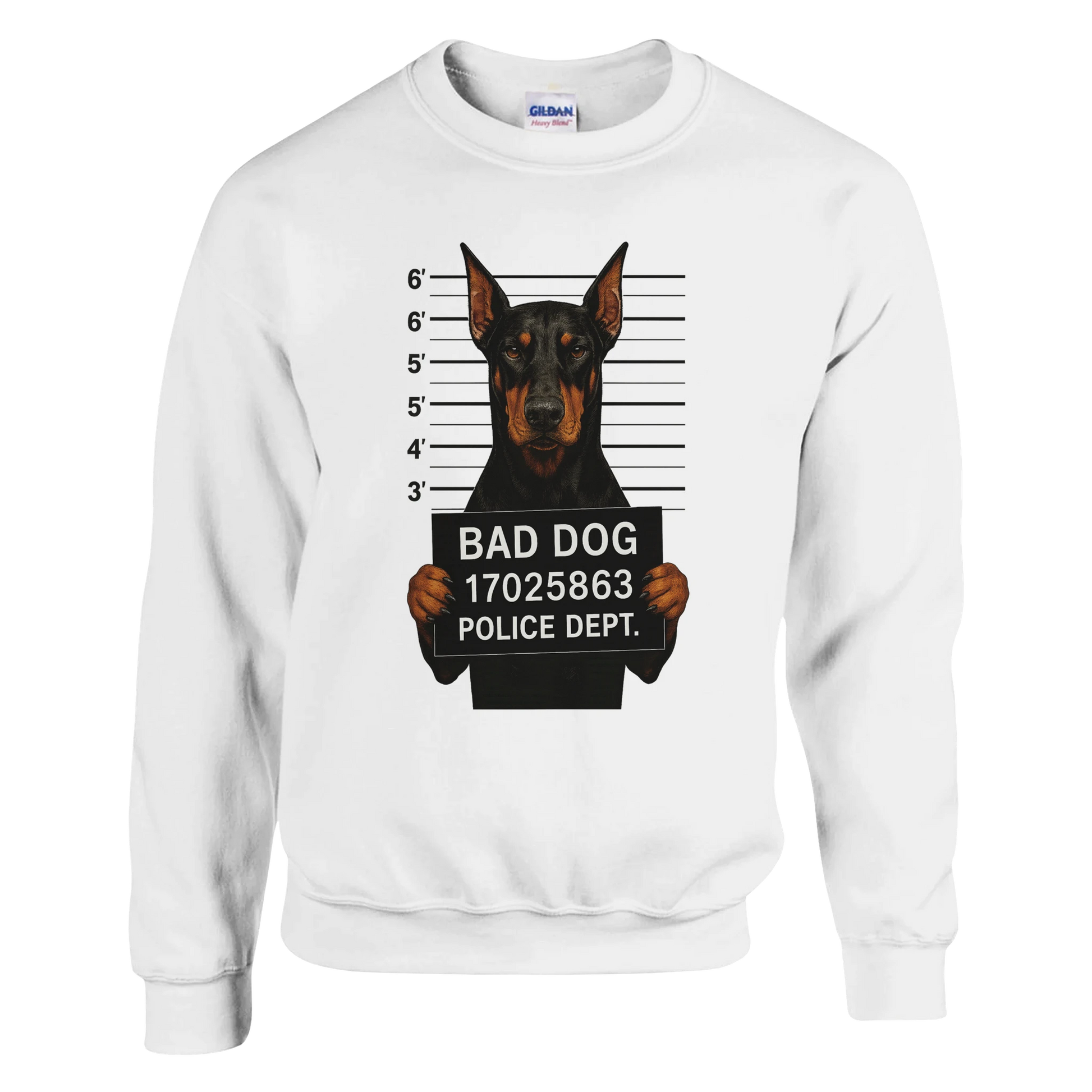 Sweat-shirt adulte unisexe classique ras du cou blanc Bad Dog Dobermann