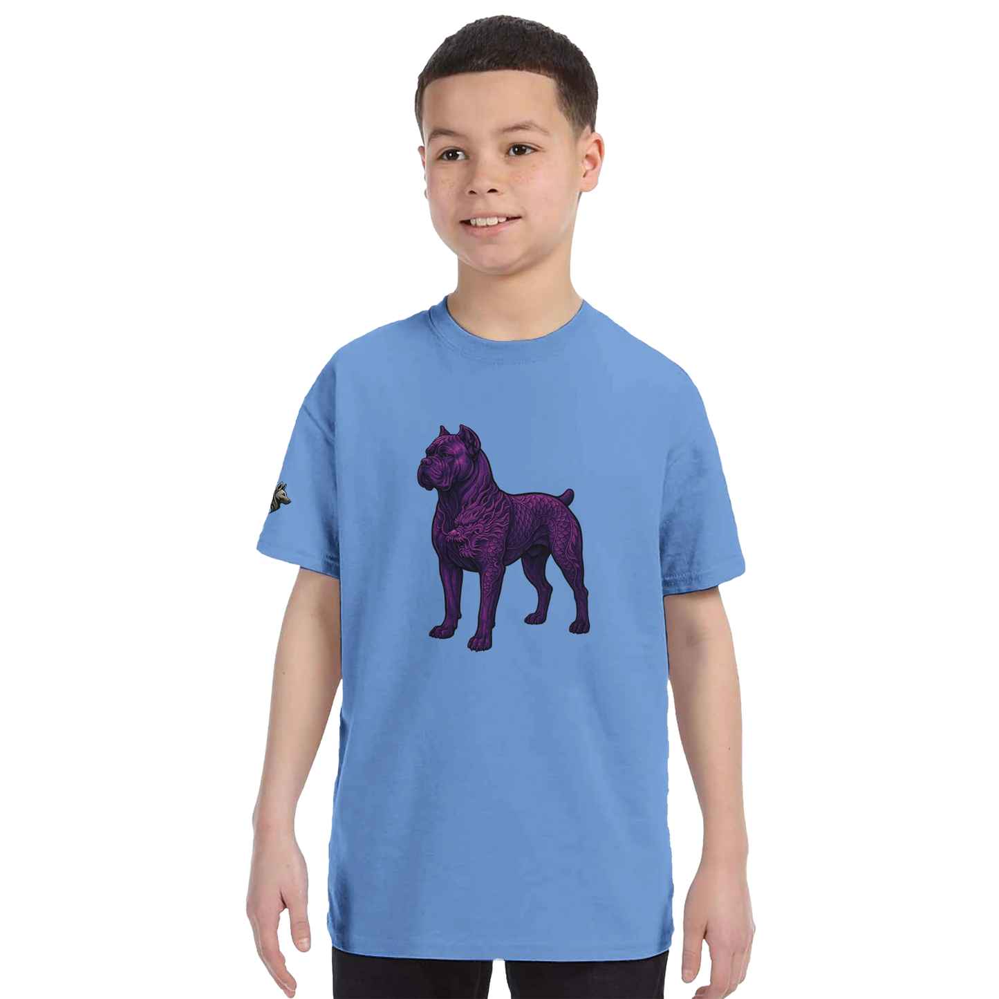 T-shirt enfant unisexe classique ras du cou bleu Cane  Corso+Dragon
