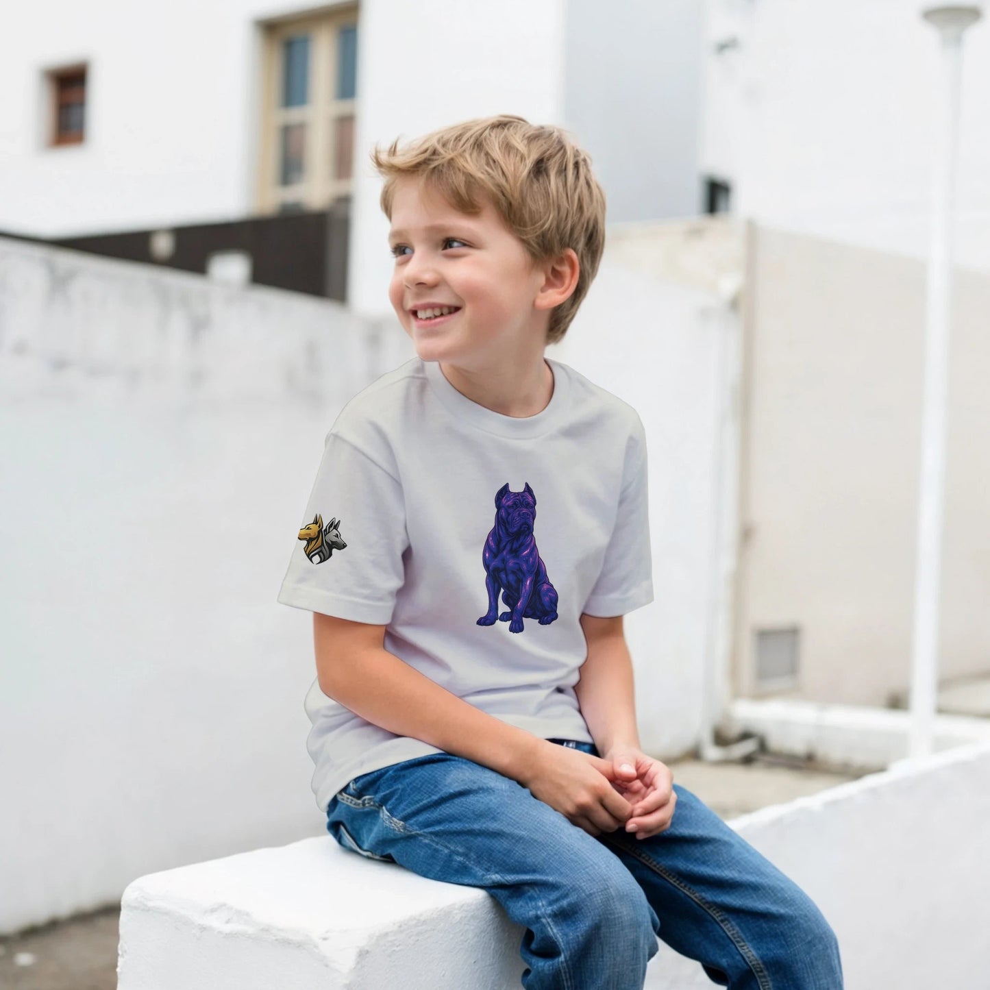 T-shirt enfant classique ras du cou Cane Corso 2 avec logo sur manche droite MolossDesign