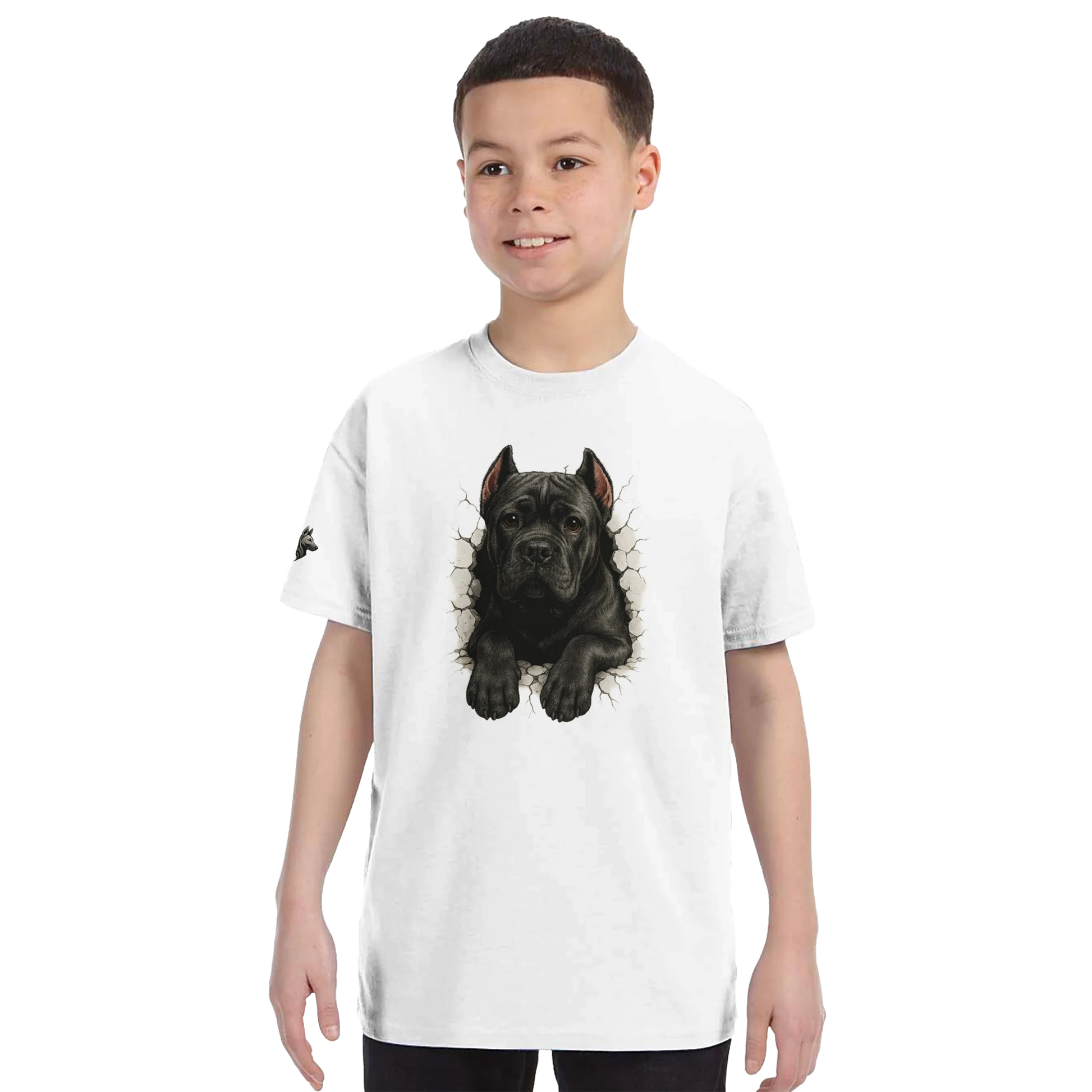 T-shirt enfant unisexe classique ras du cou blanc Cane Corso trou