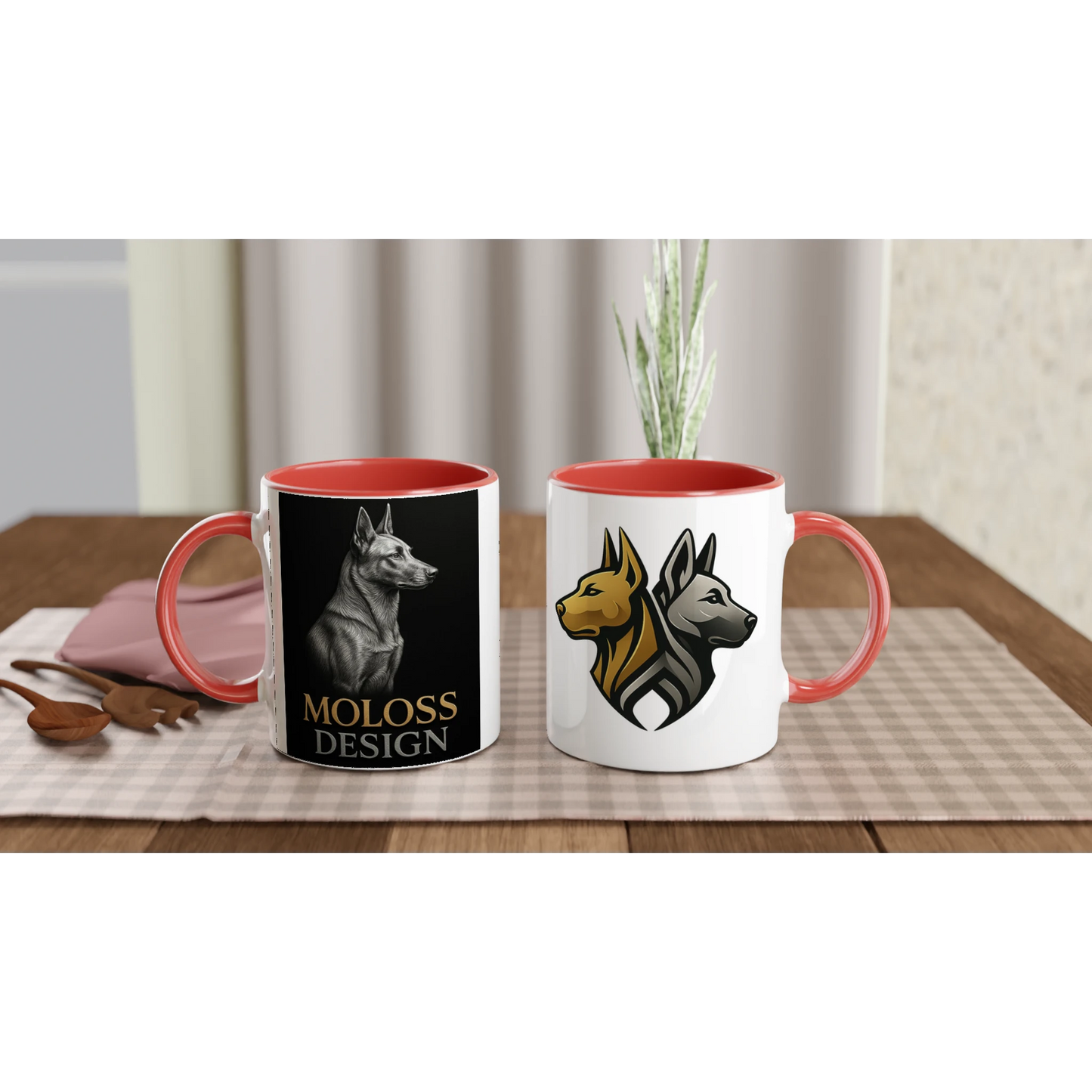 Mug céramique blanche 325 ml (11 oz) intérieur coloré rose-affiche Malinois Molossdesign