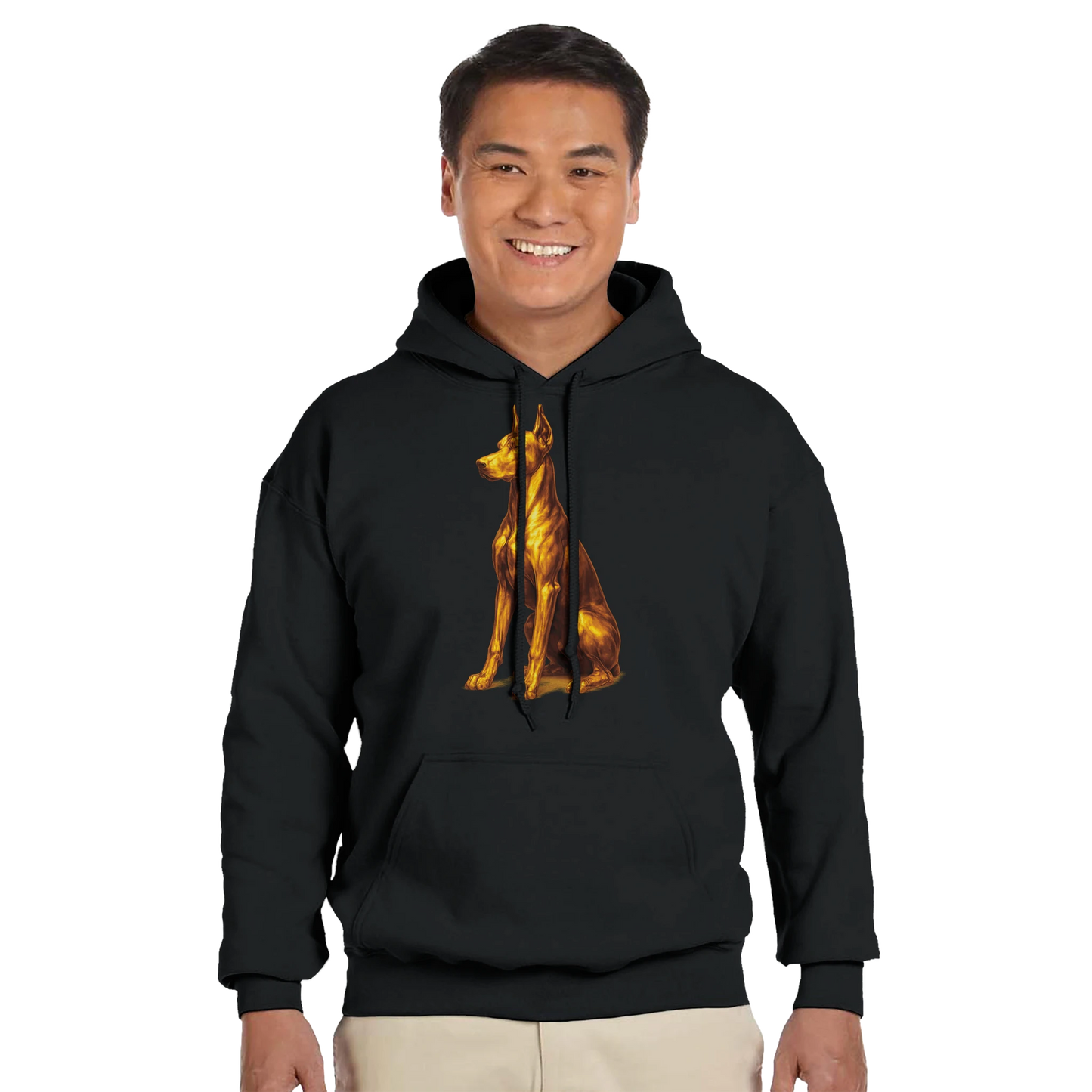 Sweat à capuche adulte unisexe classique noir Dobermann doré