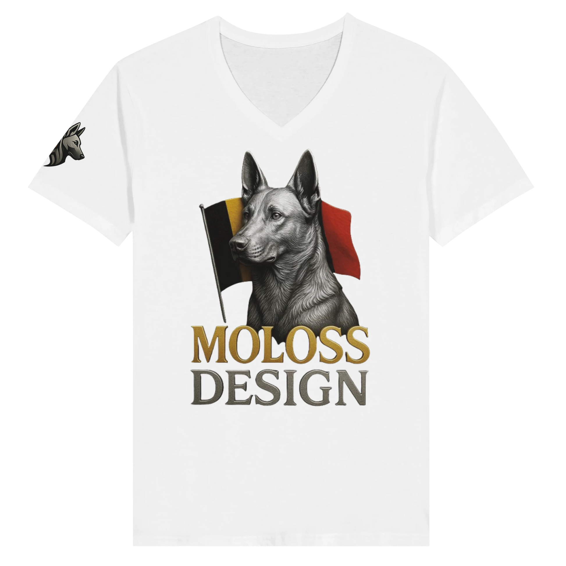 T-shirt adulte unisexe premium col en V blanc Malinois+drapeau