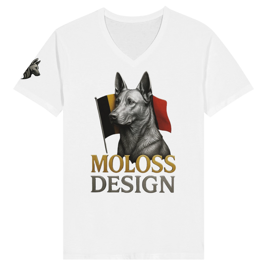 T-shirt adulte unisexe premium col en V blanc Malinois+drapeau