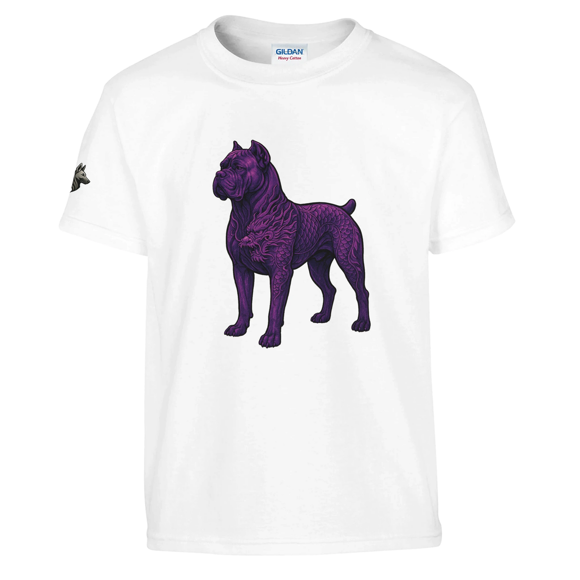 T-shirt enfant unisexe classique ras du cou blanc Cane  Corso+Dragon