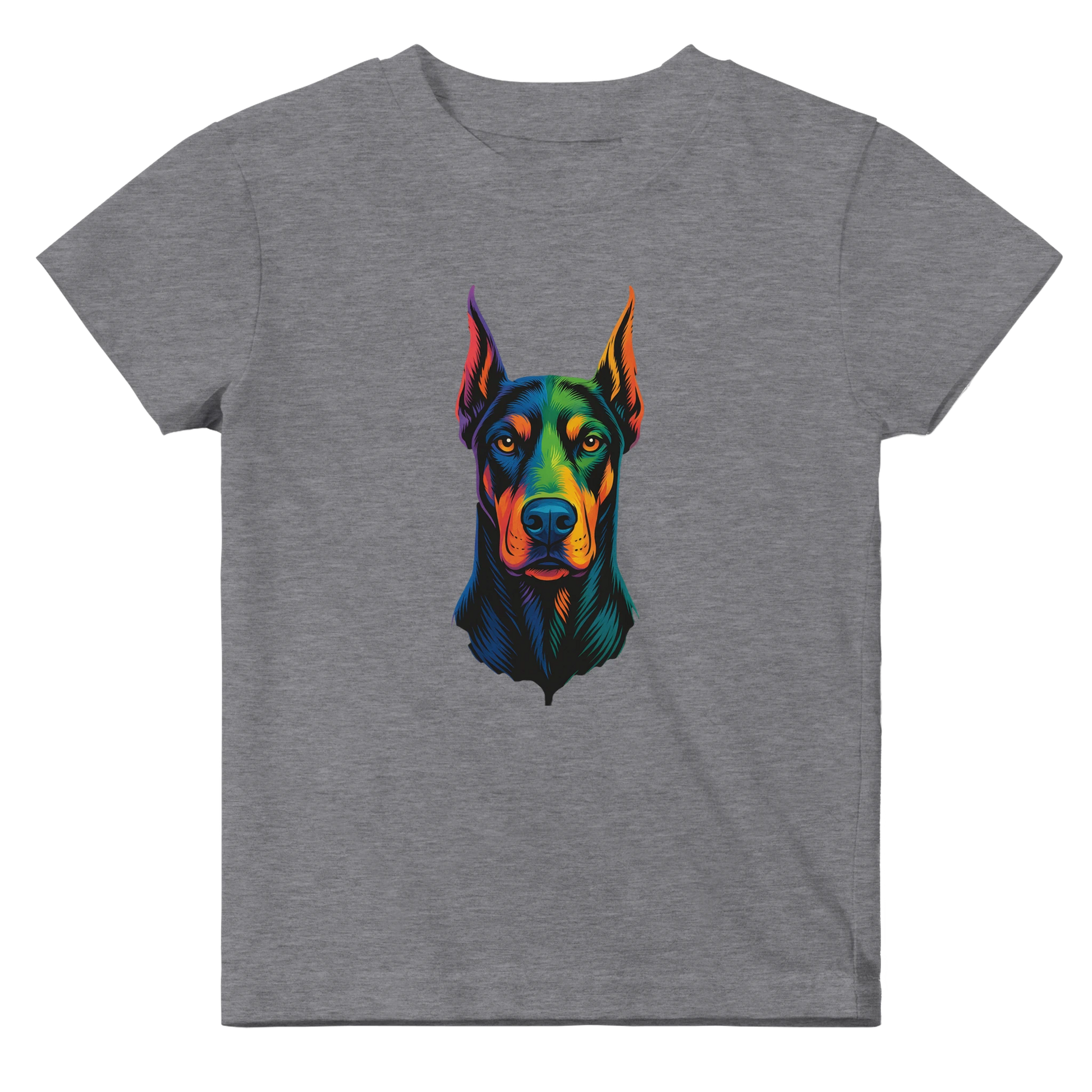 T-shirt bébé gris coton manches courtes Dobermann arc en ciel
