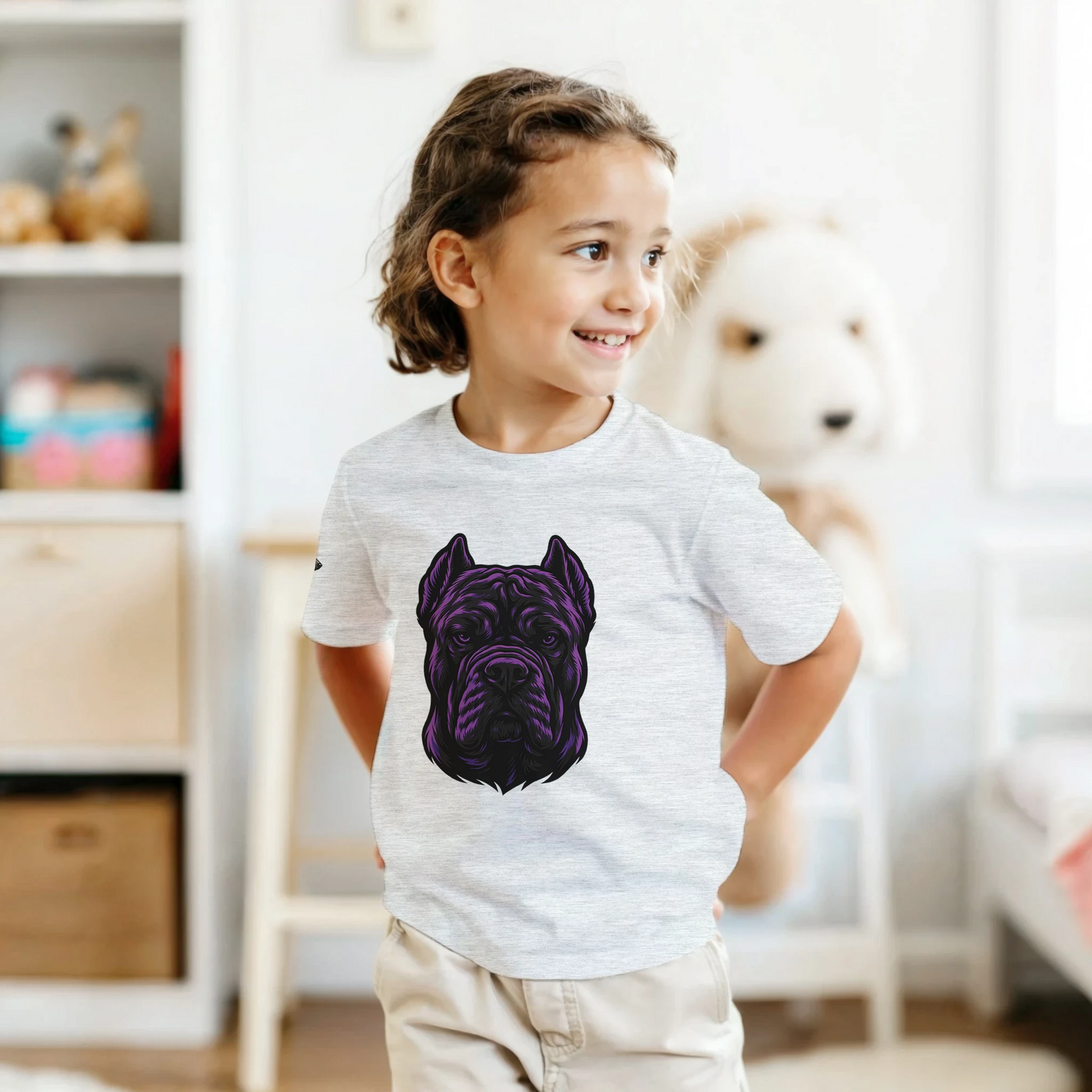 T-shirt enfant unisexe classique ras du cou gris clair tête Cane Corso