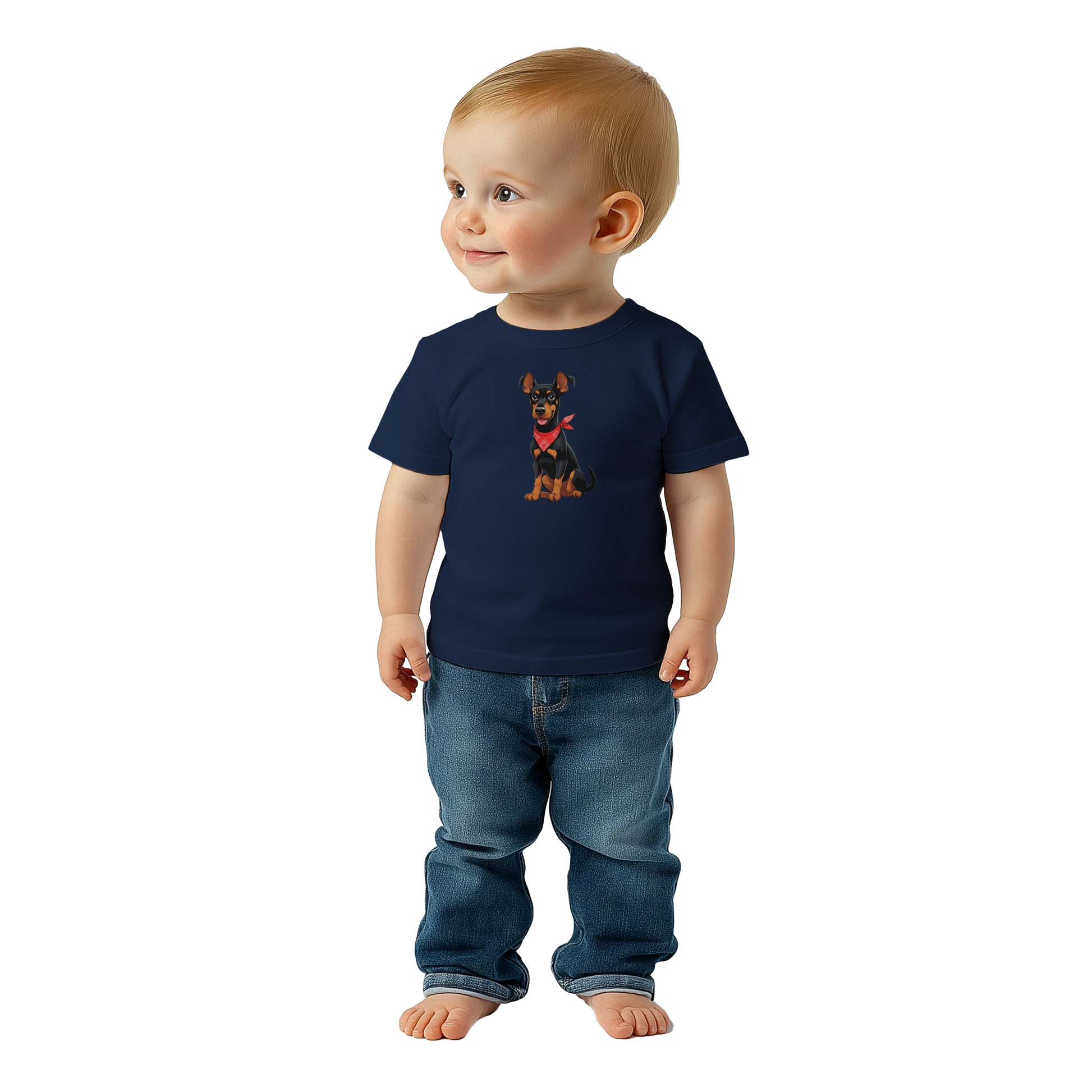 T-shirt bébé bleu marine coton manches courtes Dobermann
