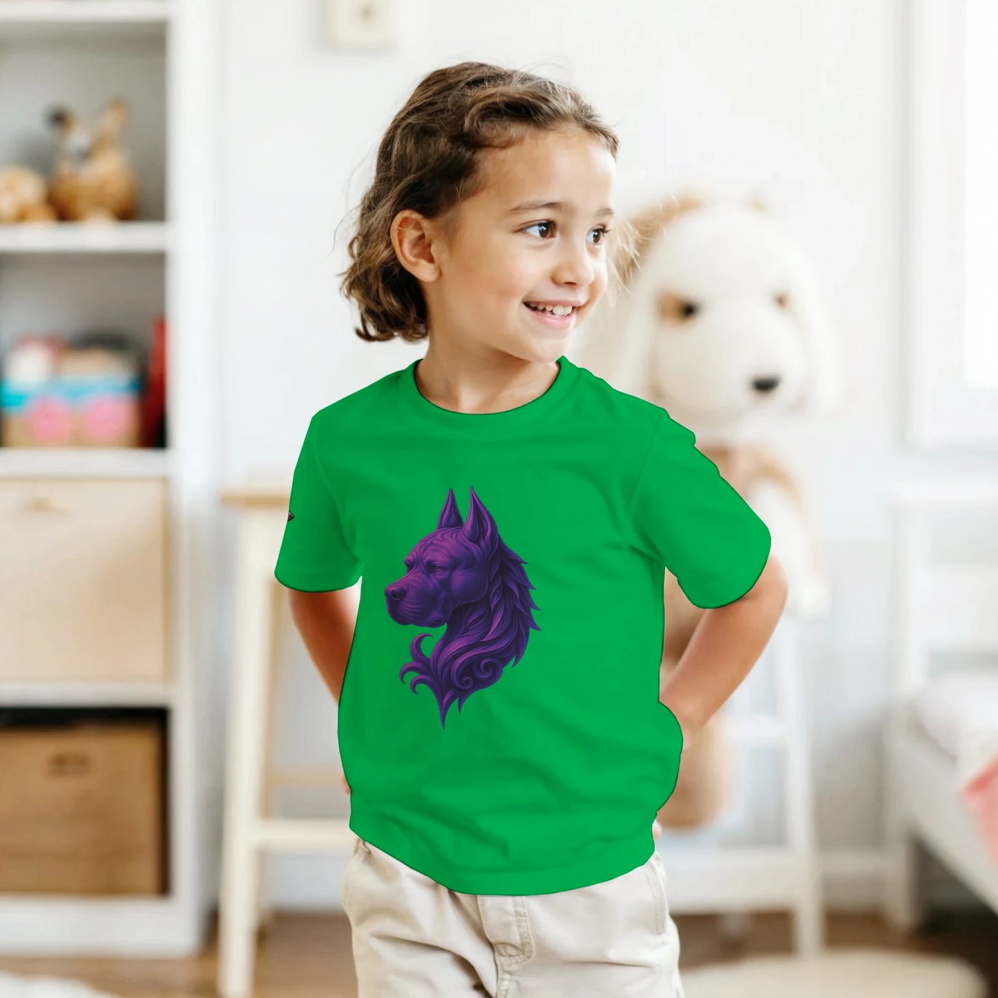 T-shirt enfant unisexe classique ras du cou vert tête majestueuse Cane Corso