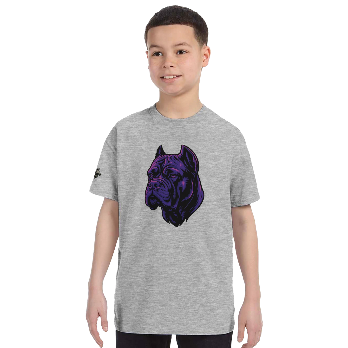 T-shirt enfant unisexe classique ras du cou gris tête cane Corso
