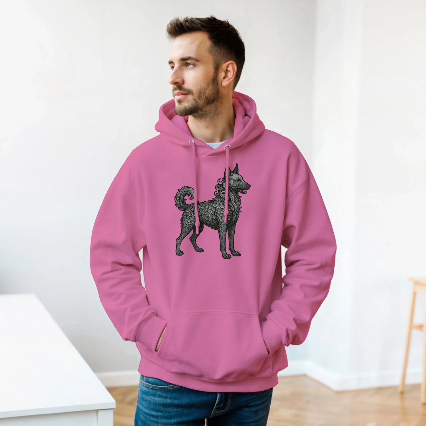 Sweat à capuche adulte unisexe classique rose Dragon Malinois