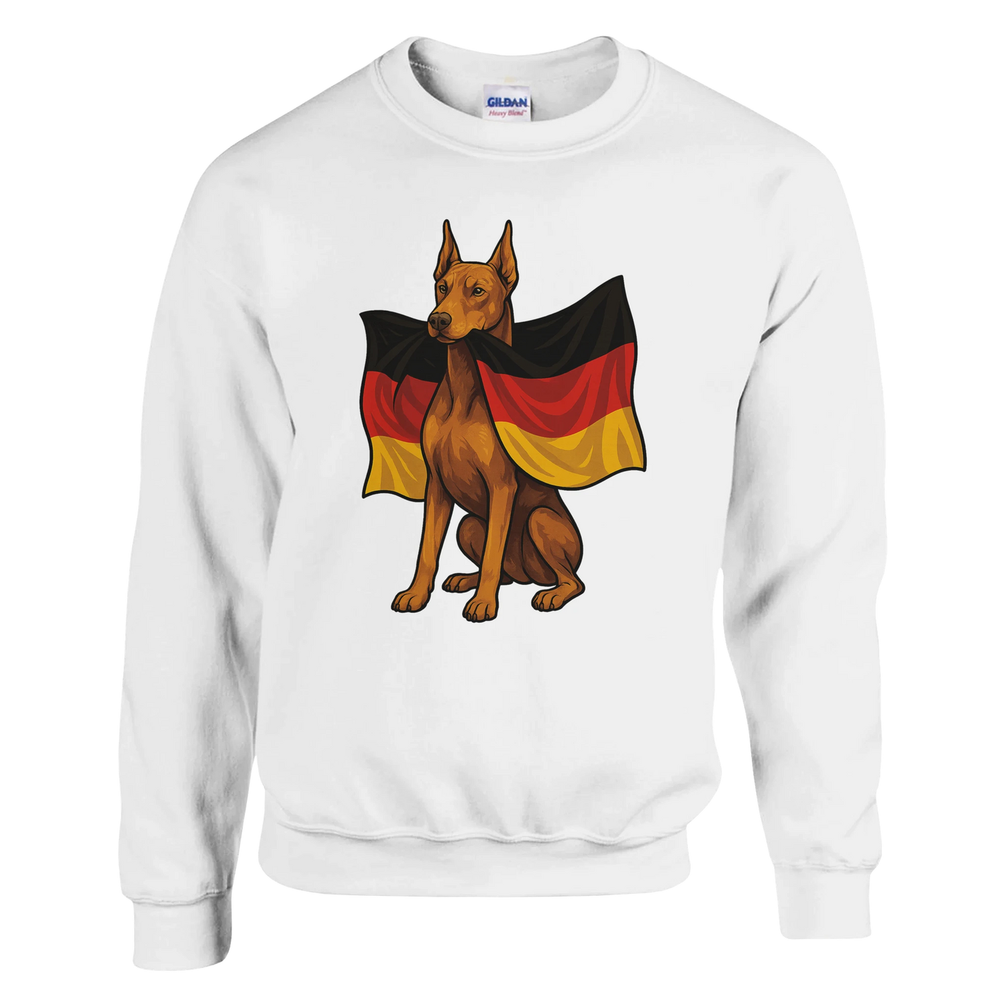 Sweat-shirt adulte unisexe classique ras du cou blanc Dobermann+drapeau