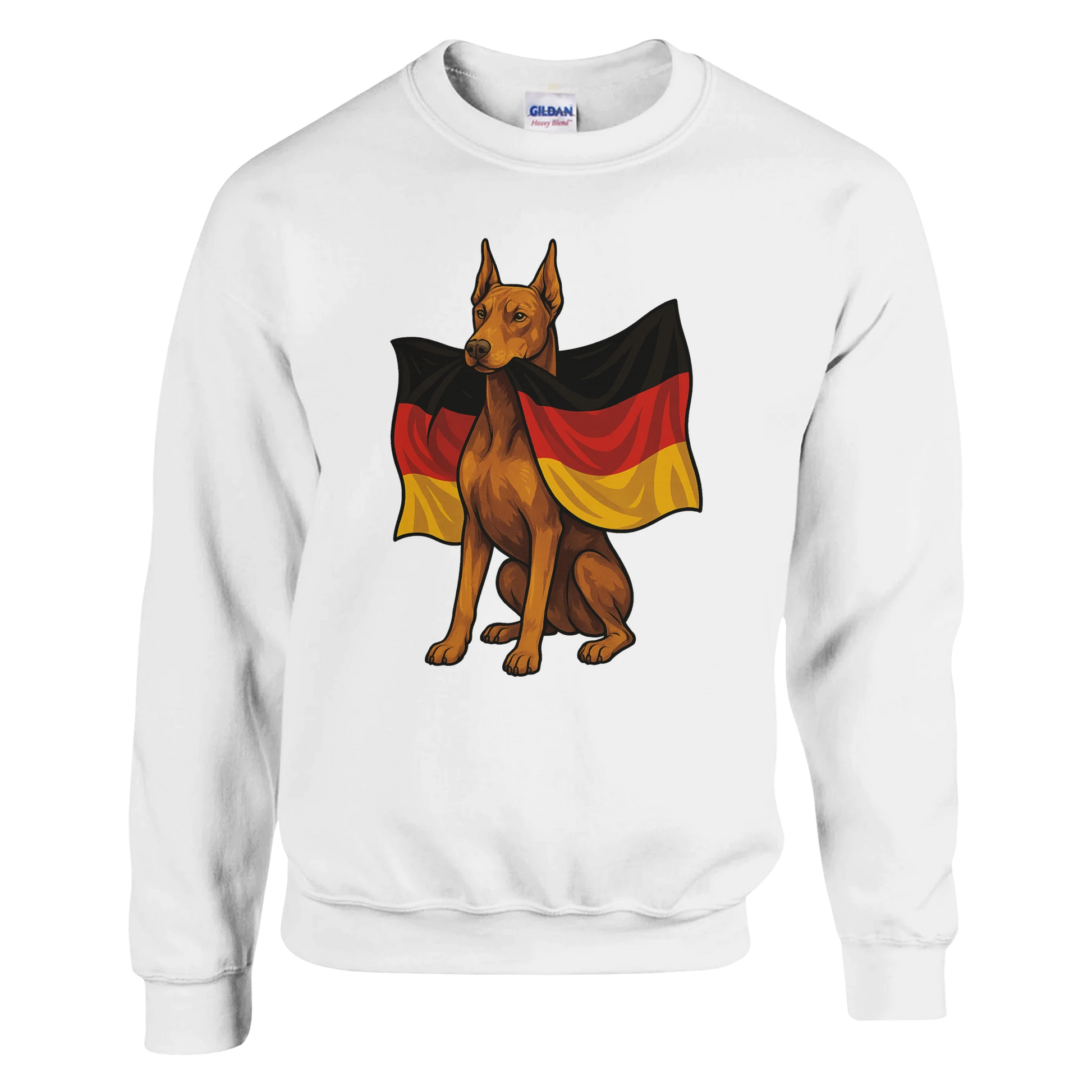 Sweat-shirt adulte unisexe classique ras du cou blanc Dobermann+drapeau