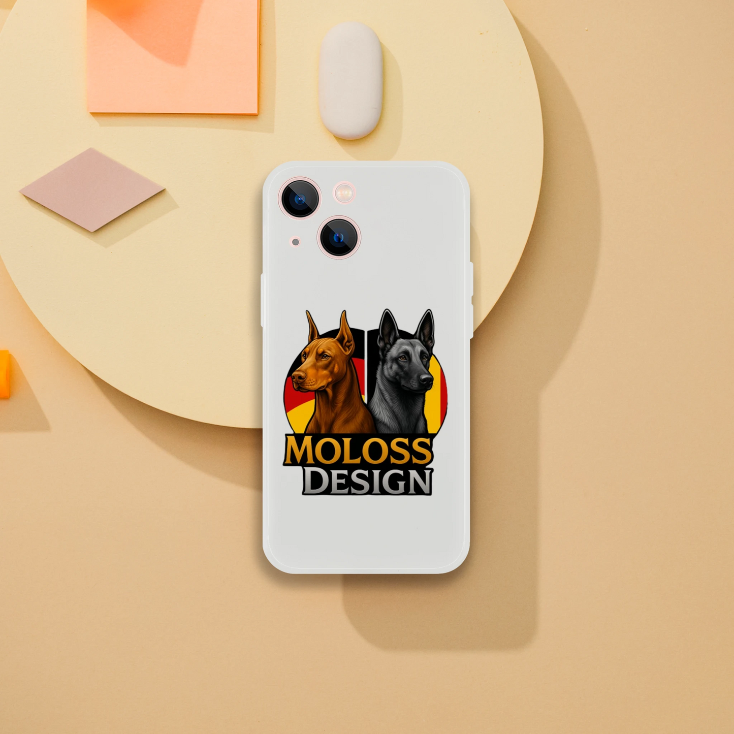 Marque MolossDesign | Coque transparente pour IPhone Dobermann+Malinois avec drapeaux1 MolossDesign