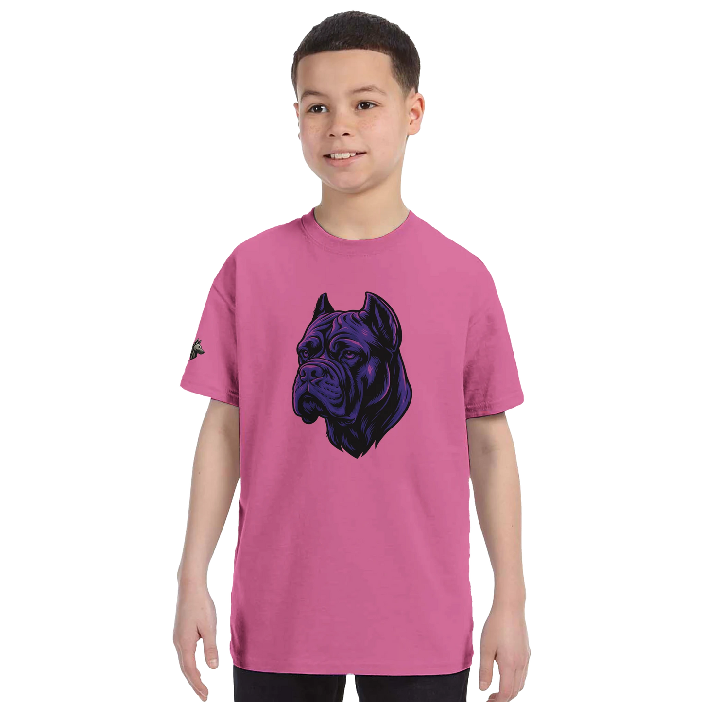 T-shirt enfant unisexe classique ras du cou rose tête cane Corso