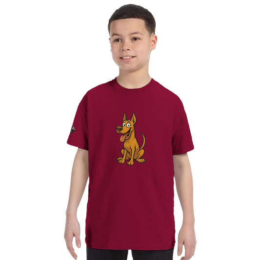 T-shirt enfant classique ras du cou Dobermann humour2 avec logo sur manche droite MolossDesign