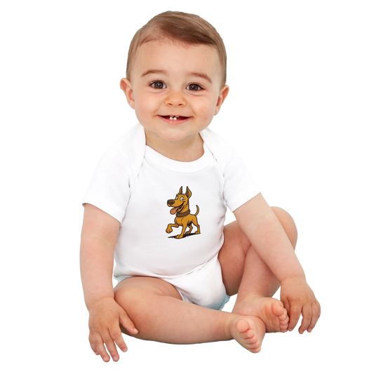 Body bébé blanc coton bio manches courtes Dobermann